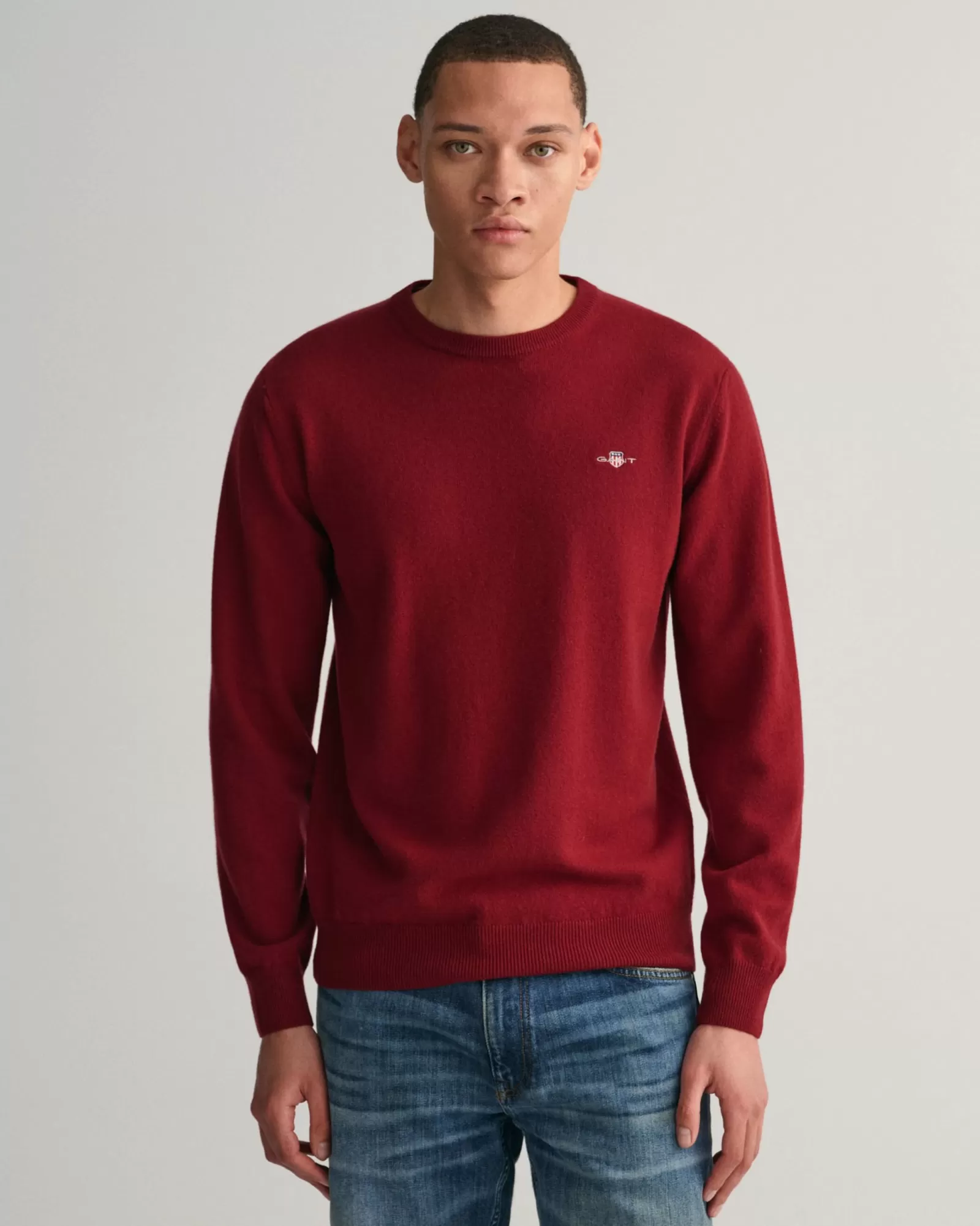 Men GANT Knitwear*Superfine Lambswool Crew Neck Sweater PORT RED