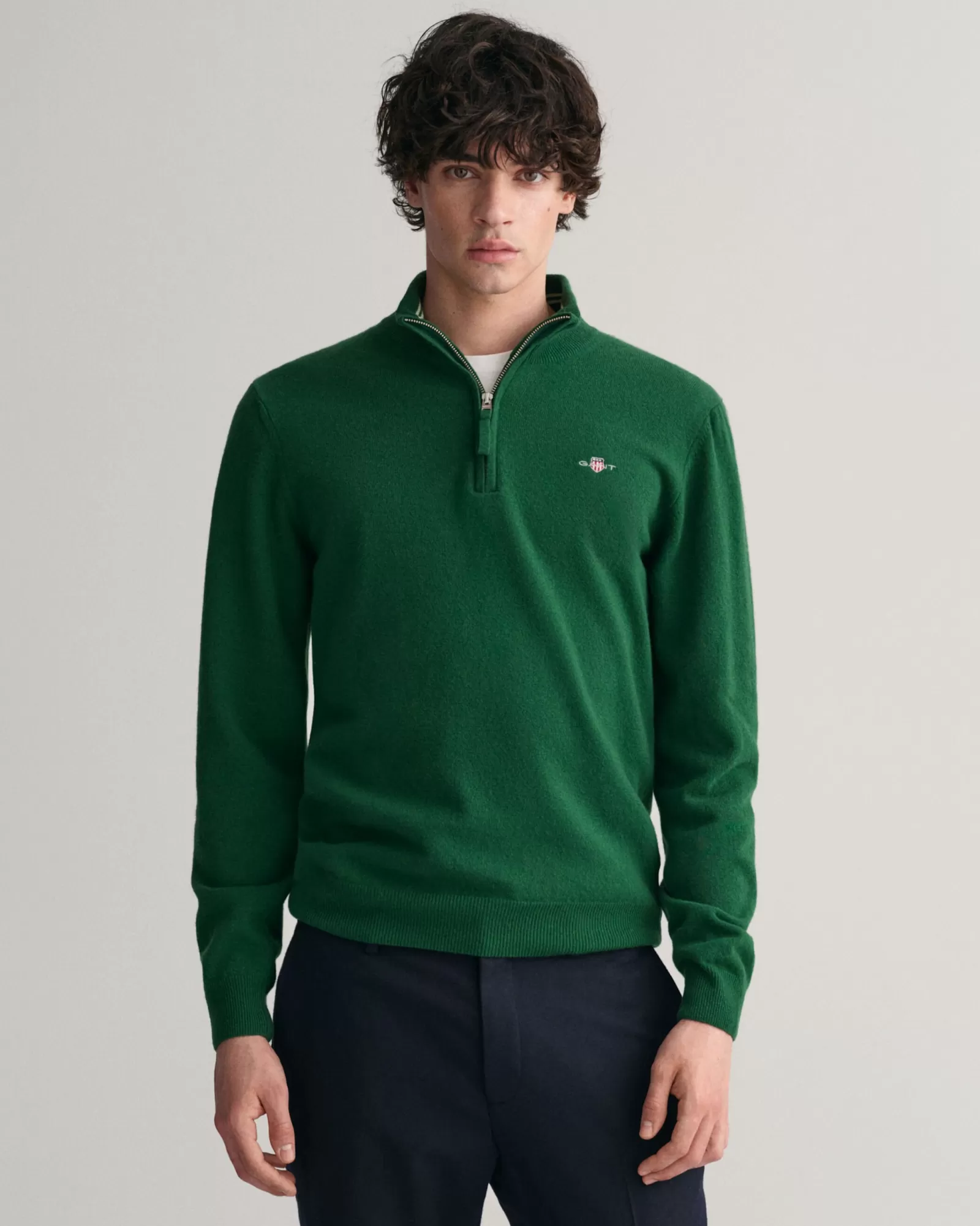 Men GANT Knitwear*Superfine Lambswool Half-Zip Sweater FOREST GREEN