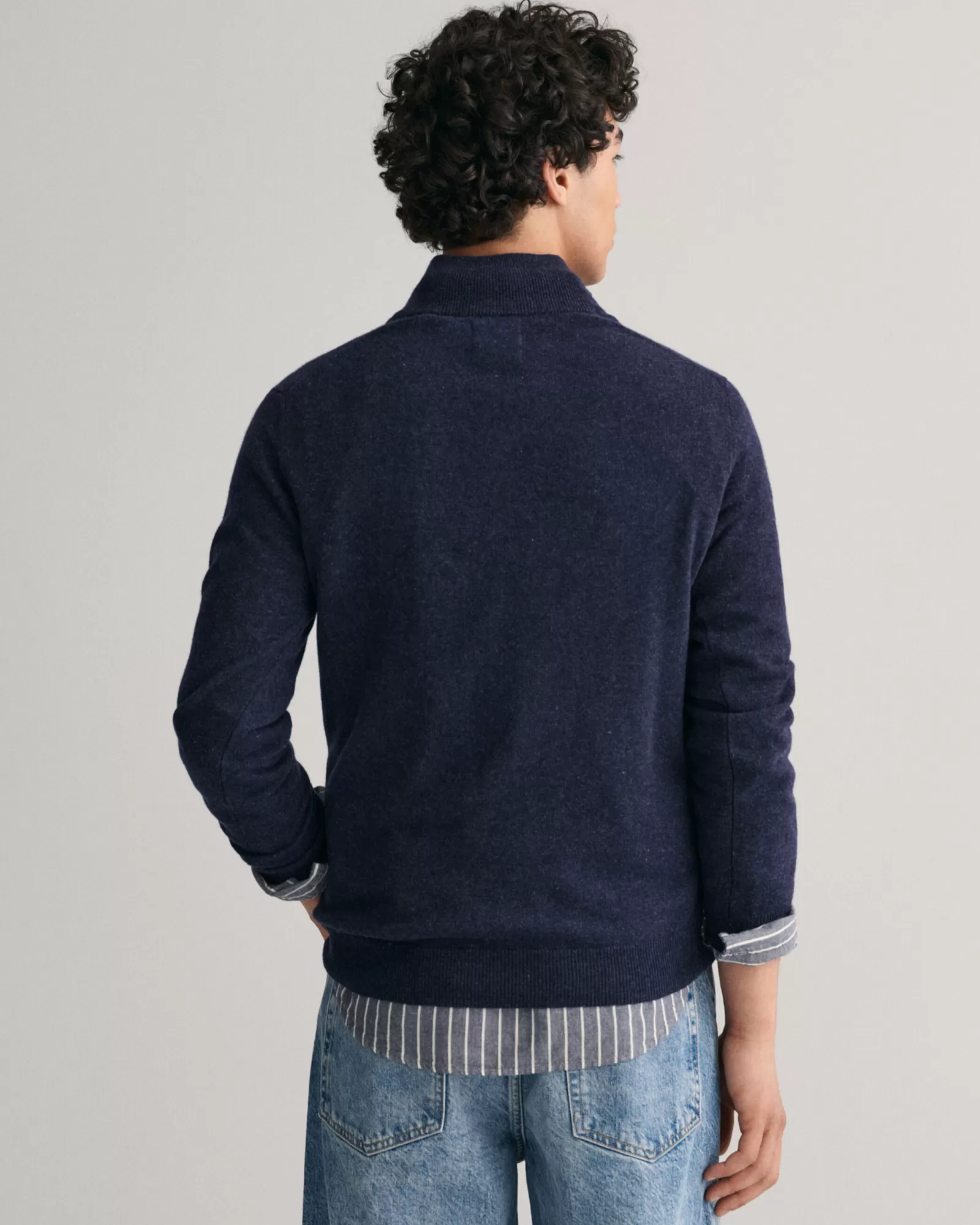 Men GANT Knitwear*Superfine Lambswool Half-Zip Sweater DARK NAVY MELANGE