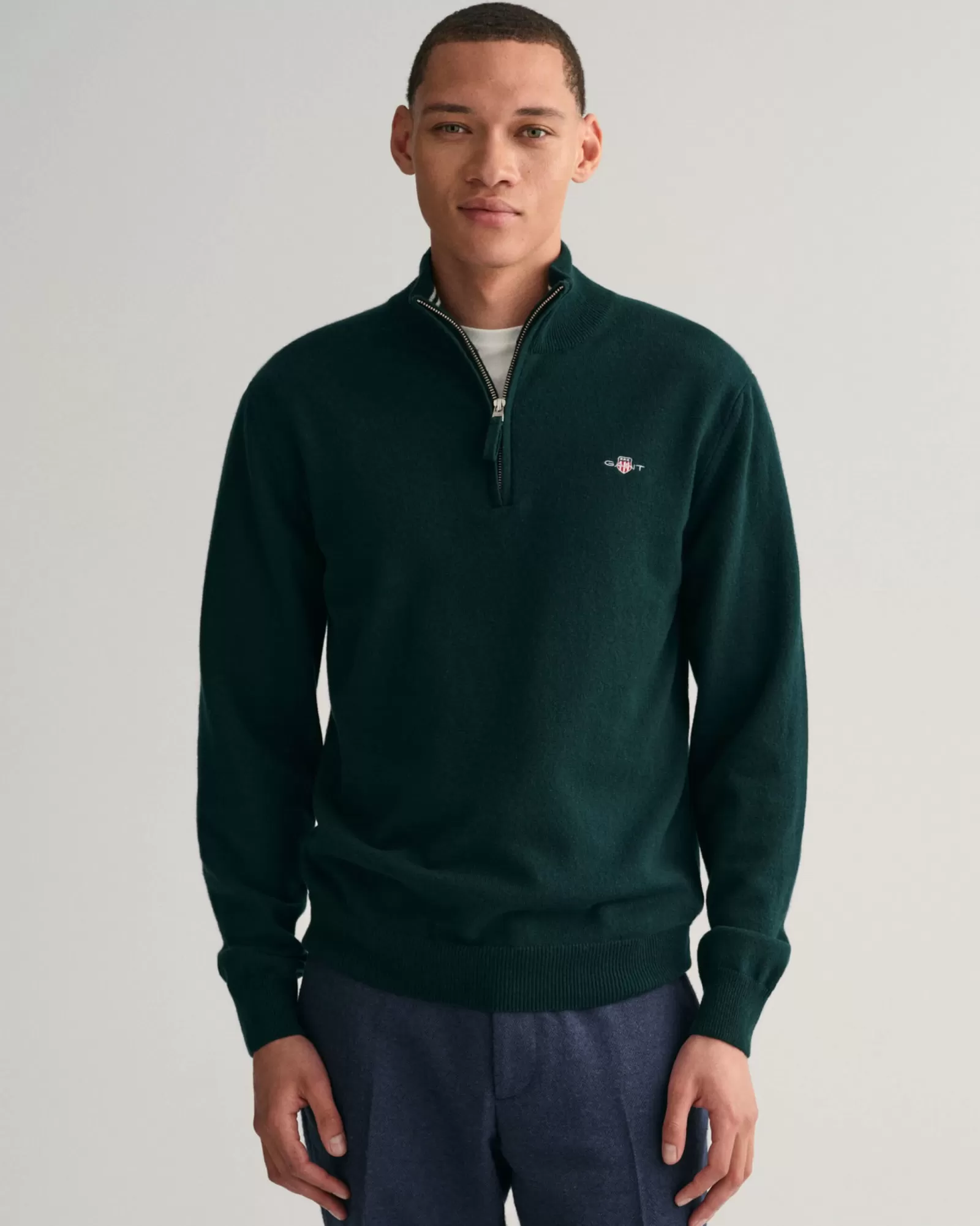 Men GANT Knitwear*Superfine Lambswool Half-Zip Sweater TARTAN GREEN