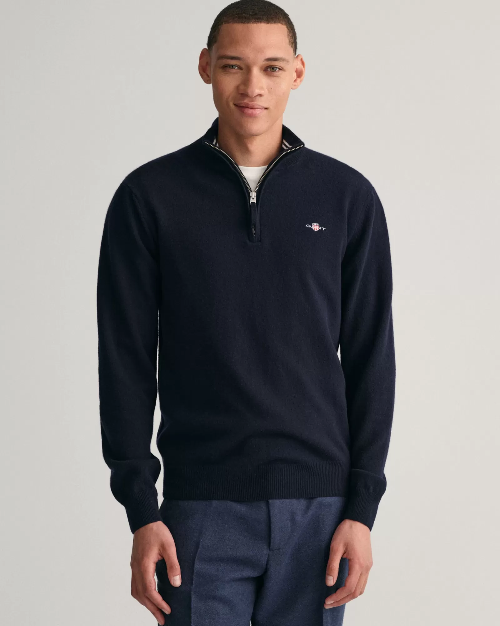 Men GANT Knitwear*Superfine Lambswool Half-Zip Sweater MARINE