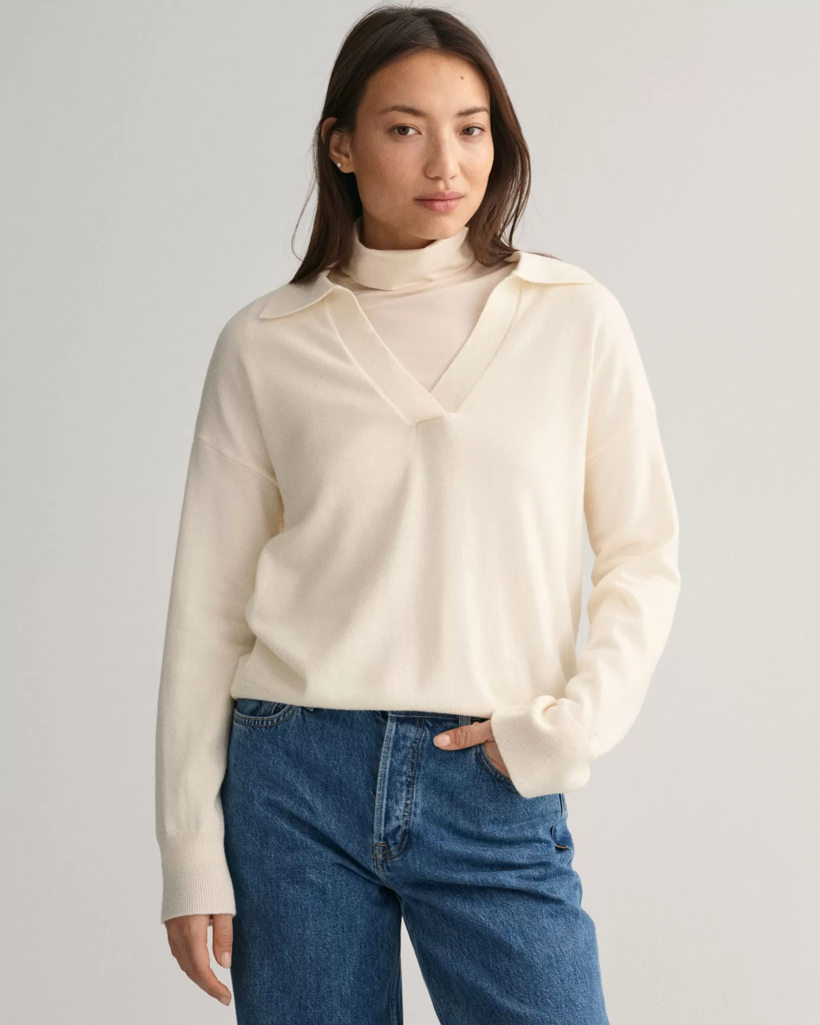 Women GANT Knitwear | Polos & Ruggers*Superfine Lambswool Rugger CREAM