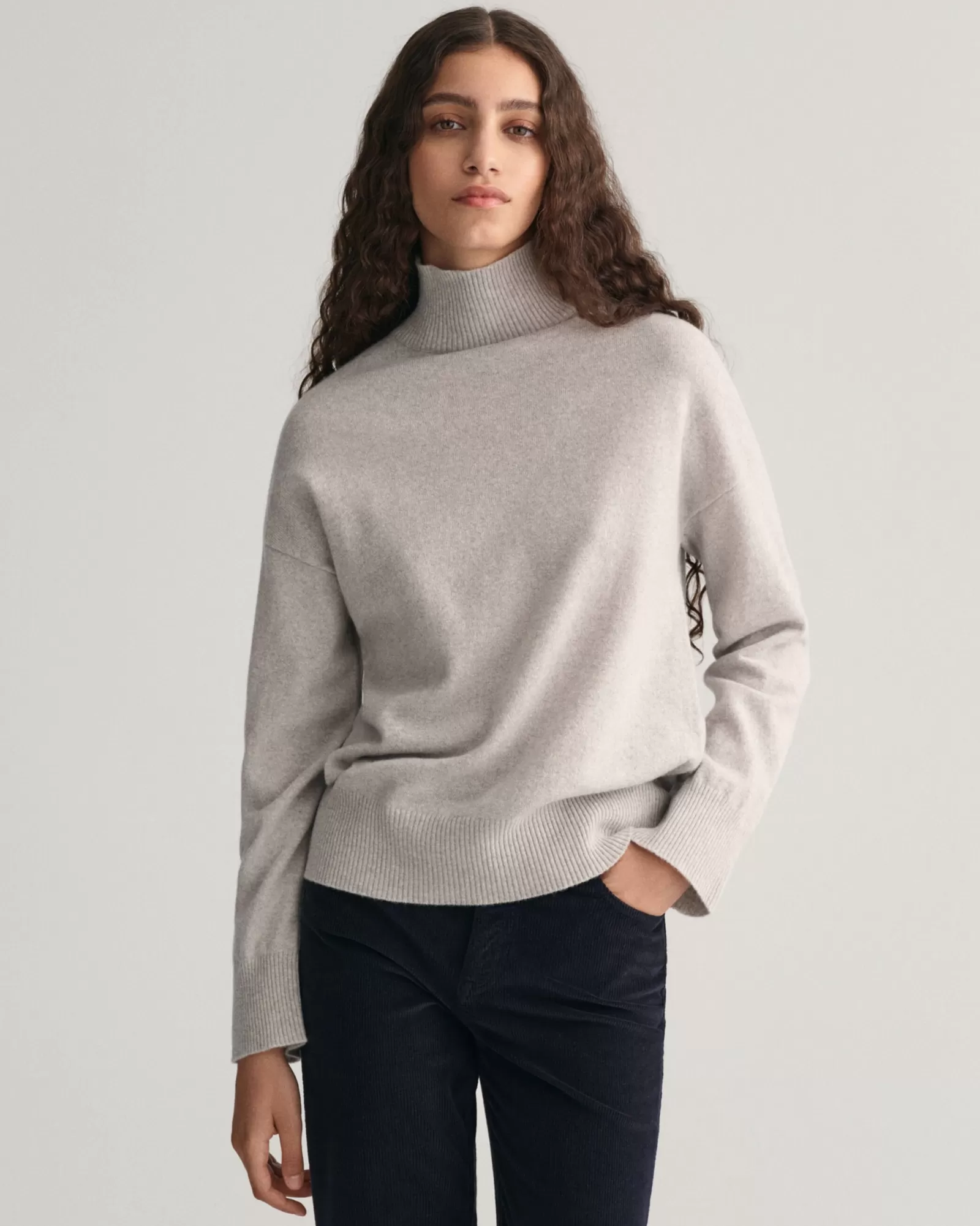 Women GANT Knitwear*Superfine Lambswool Stand Collar Sweater LIGHT GREY MELANGE