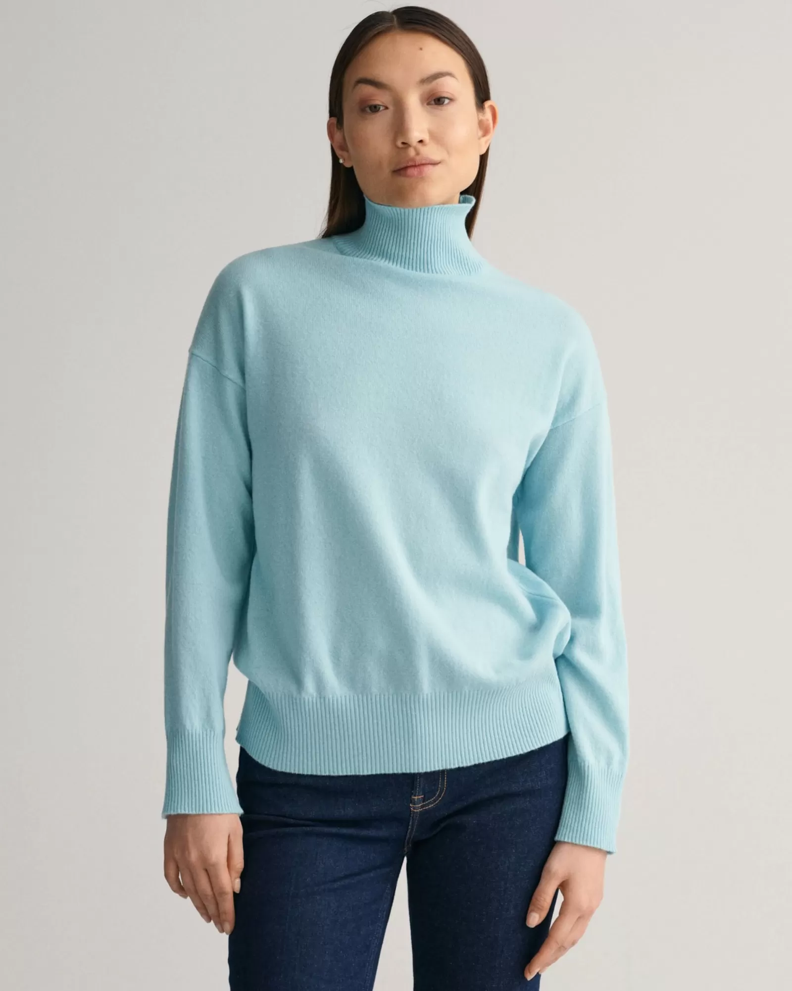 Women GANT Knitwear*Superfine Lambswool Stand Collar Sweater DUSTY TURQUOISE