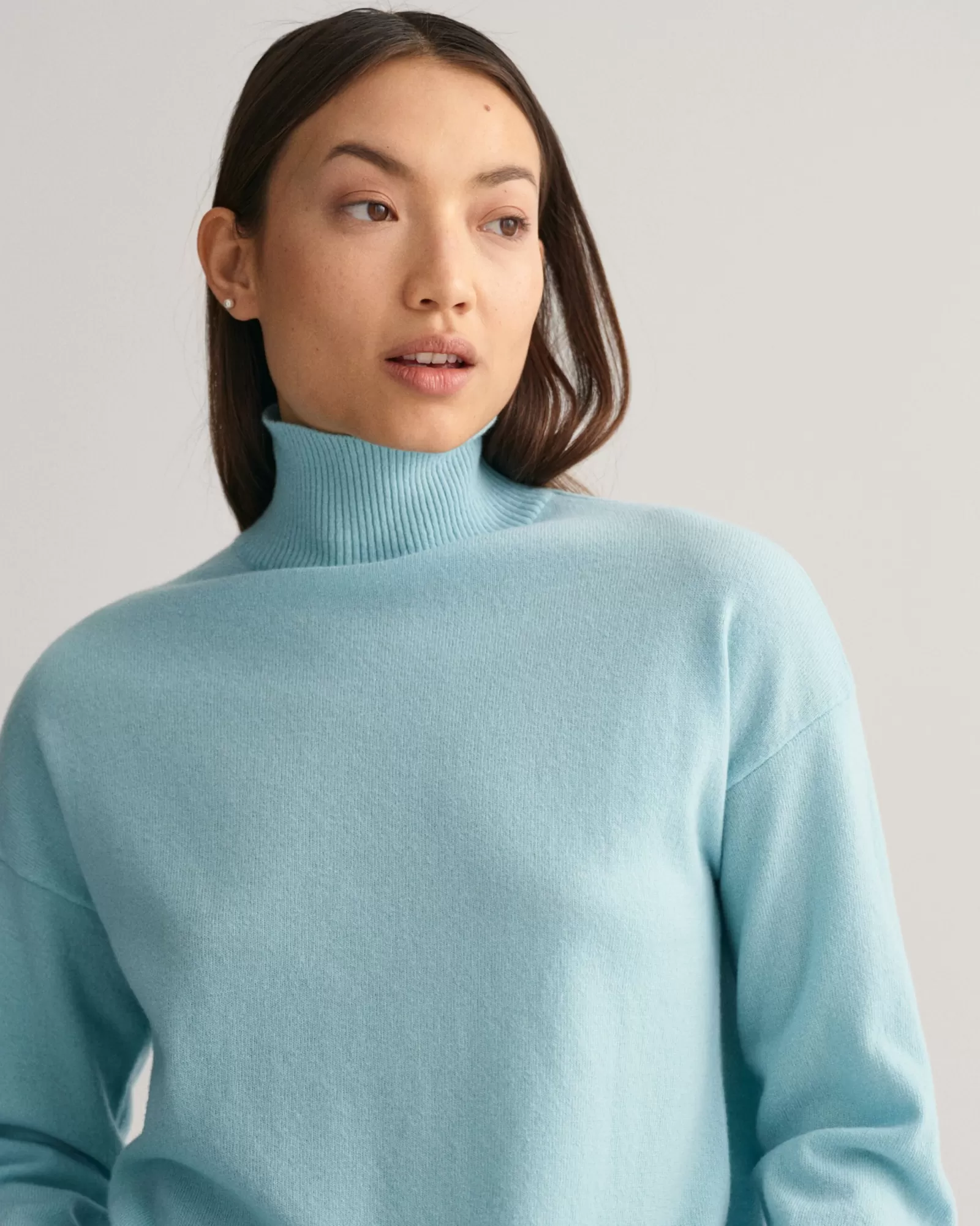 Women GANT Knitwear*Superfine Lambswool Stand Collar Sweater DUSTY TURQUOISE