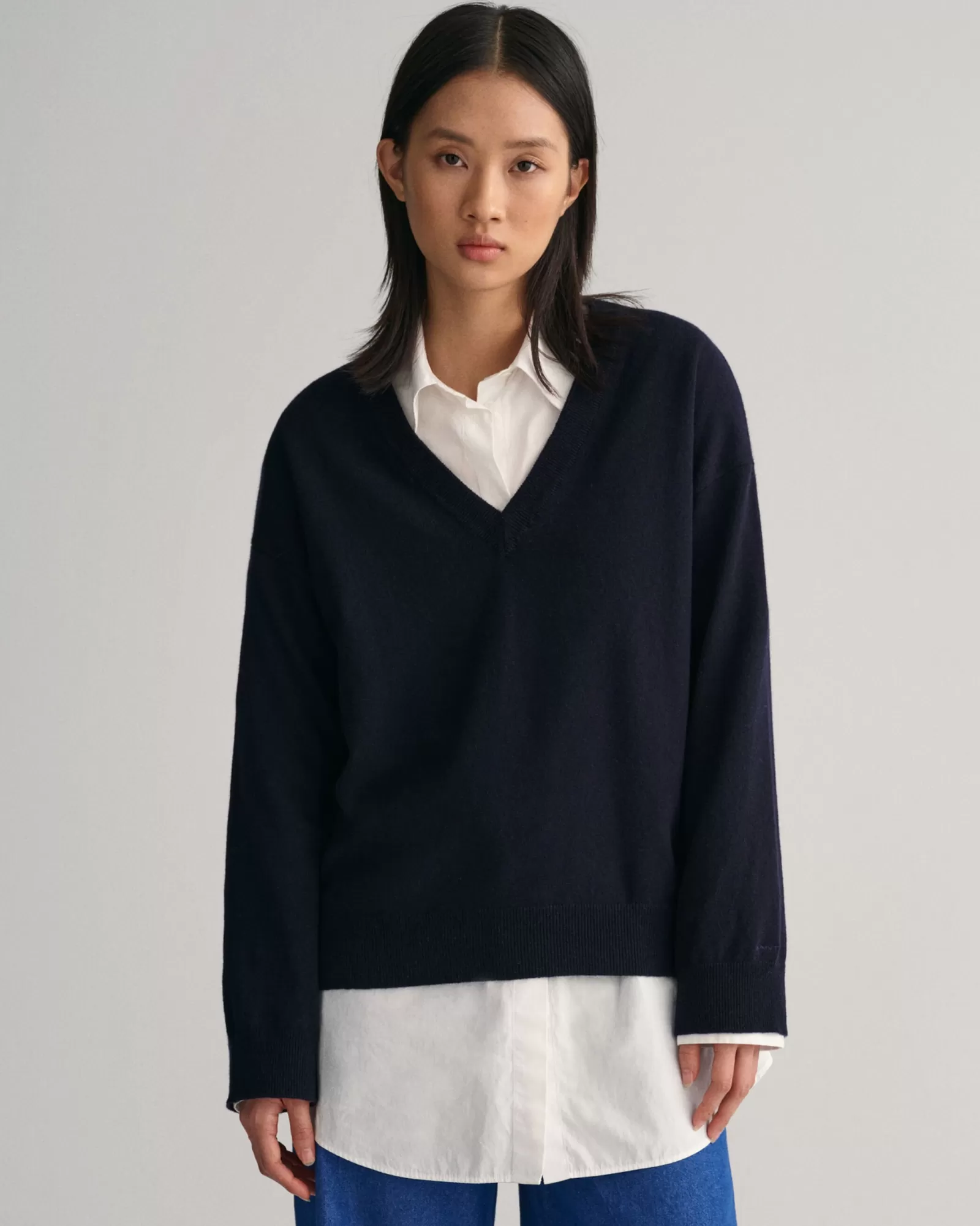 Women GANT Knitwear*Superfine Lambswool V-Neck Sweater EVENING BLUE