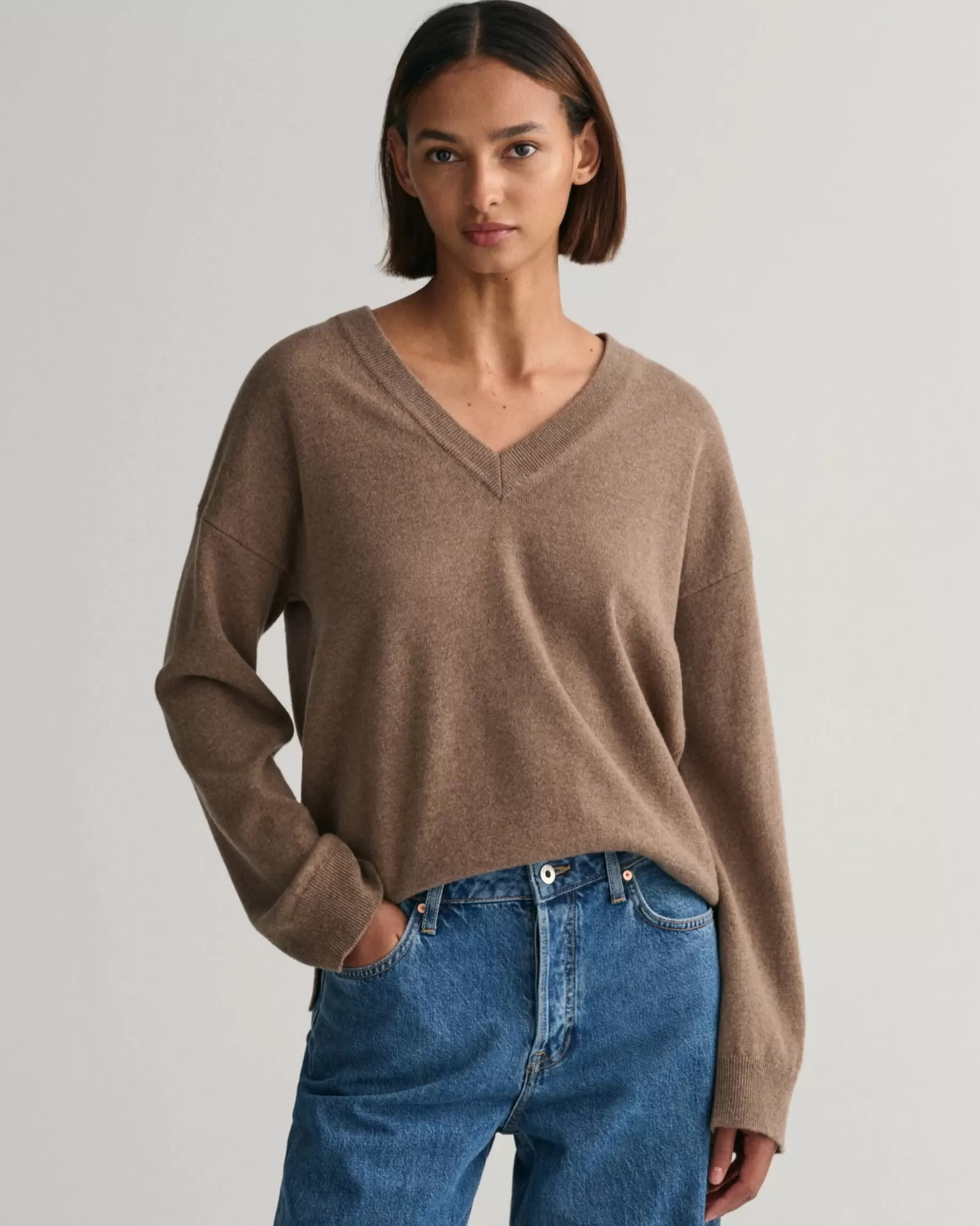 Women GANT Knitwear*Superfine Lambswool V-Neck Sweater MOLE BROWN