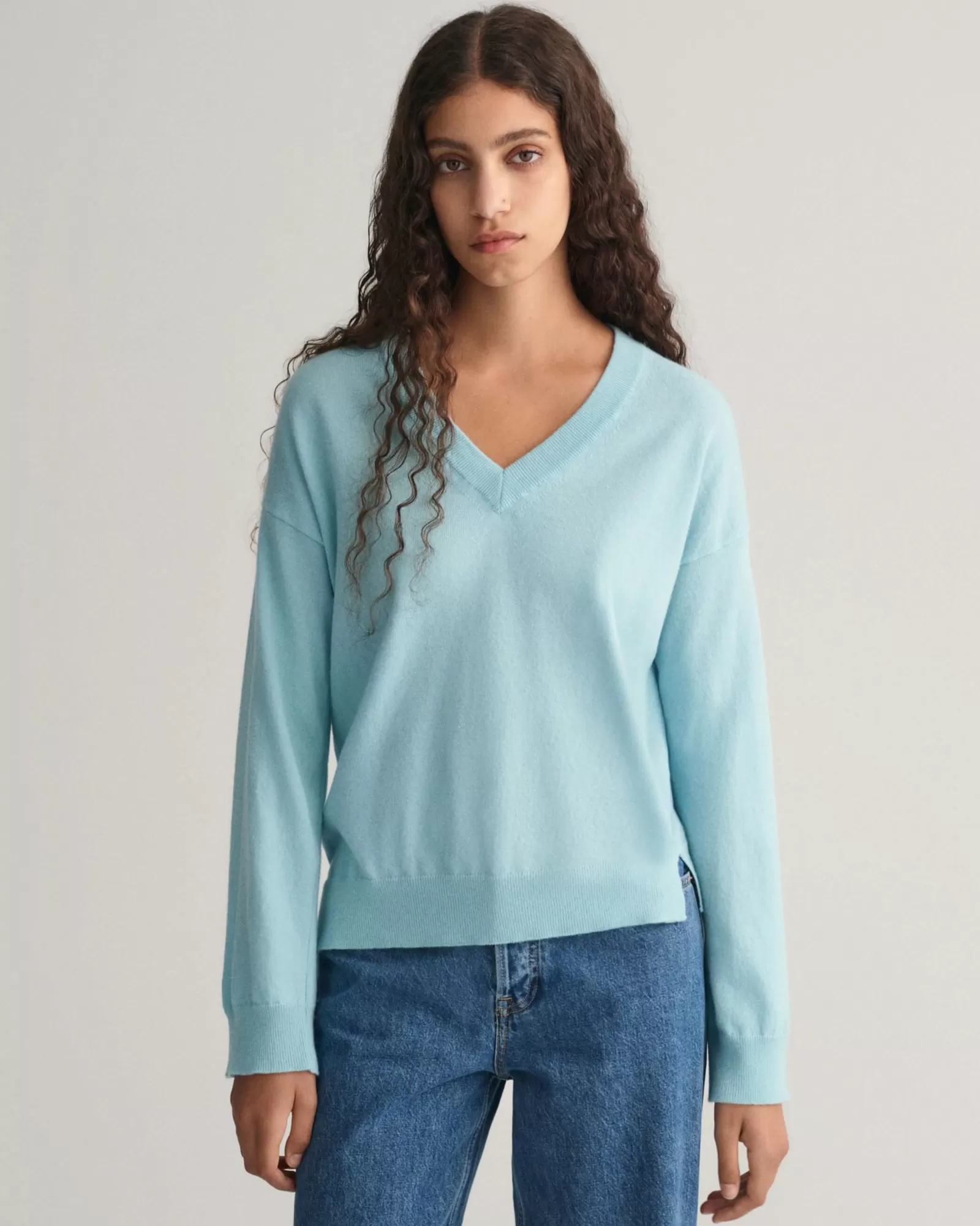 Women GANT Knitwear*Superfine Lambswool V-Neck Sweater DUSTY TURQUOISE