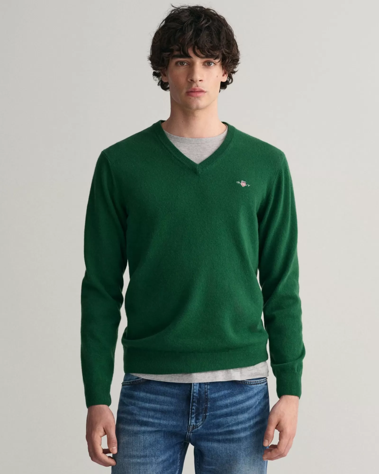 Men GANT Knitwear*Superfine Lambswool V-Neck Sweater FOREST GREEN