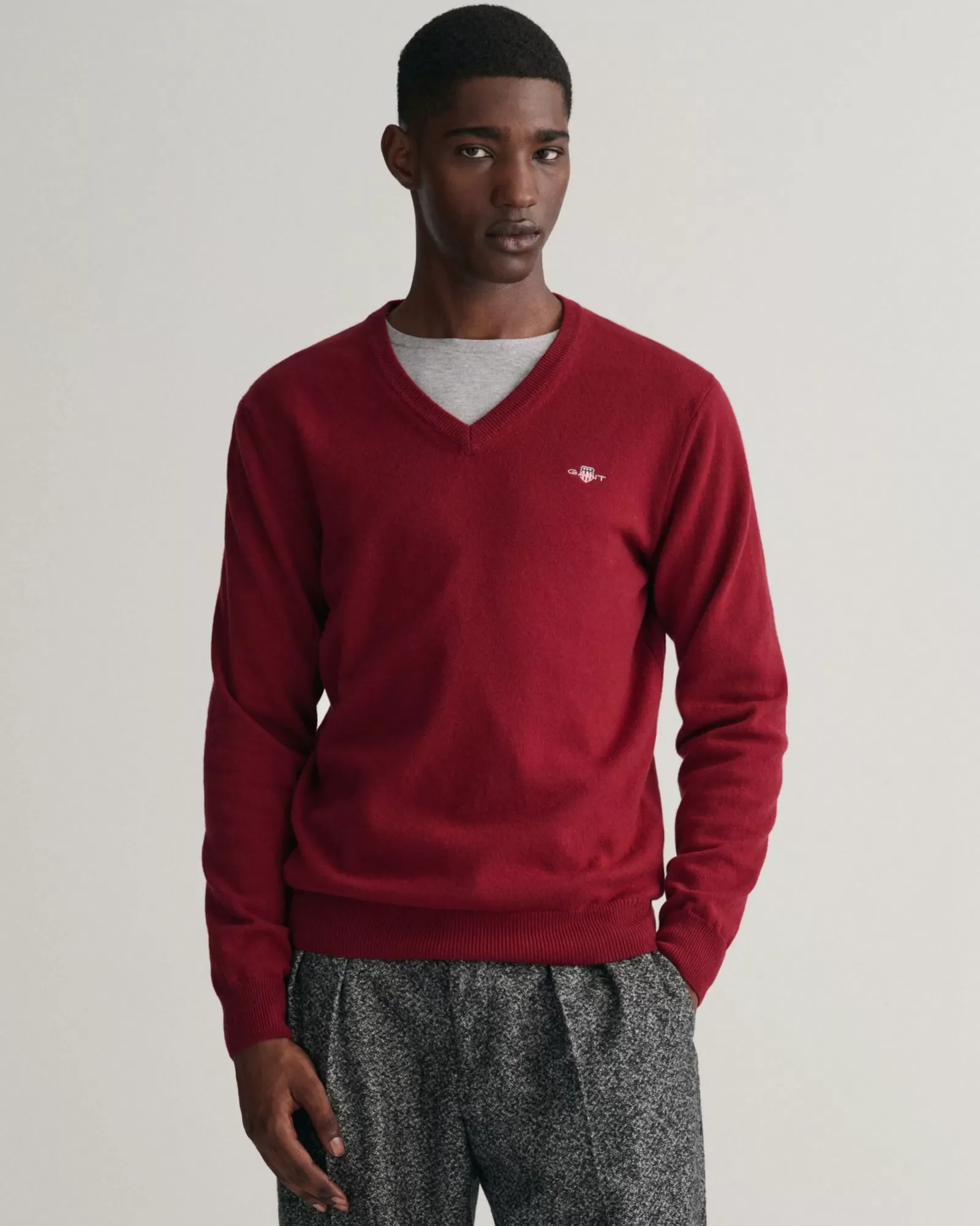 Men GANT Knitwear*Superfine Lambswool V-Neck Sweater PORT RED