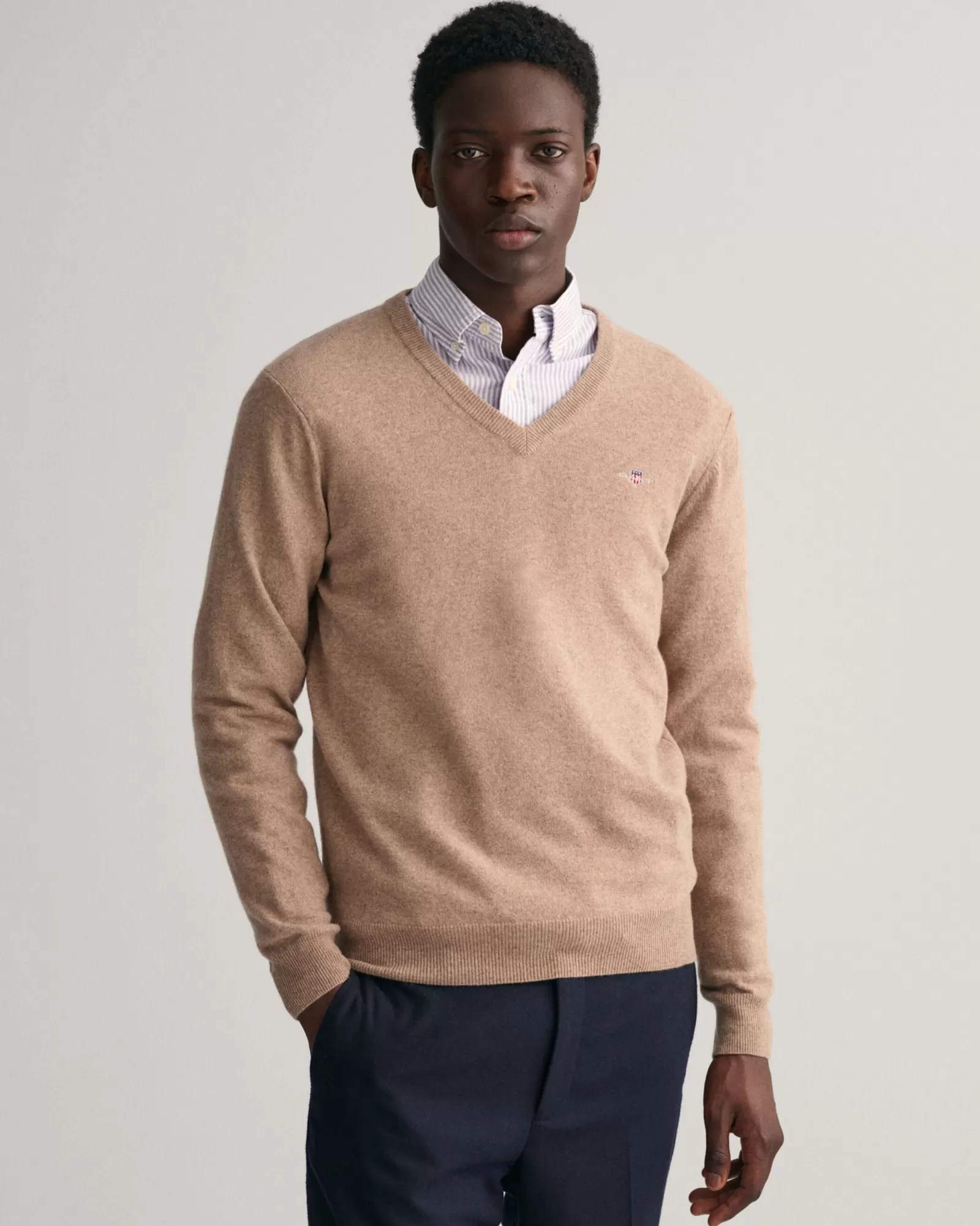 Men GANT Knitwear*Superfine Lambswool V-Neck Sweater DK SAND MELANGE