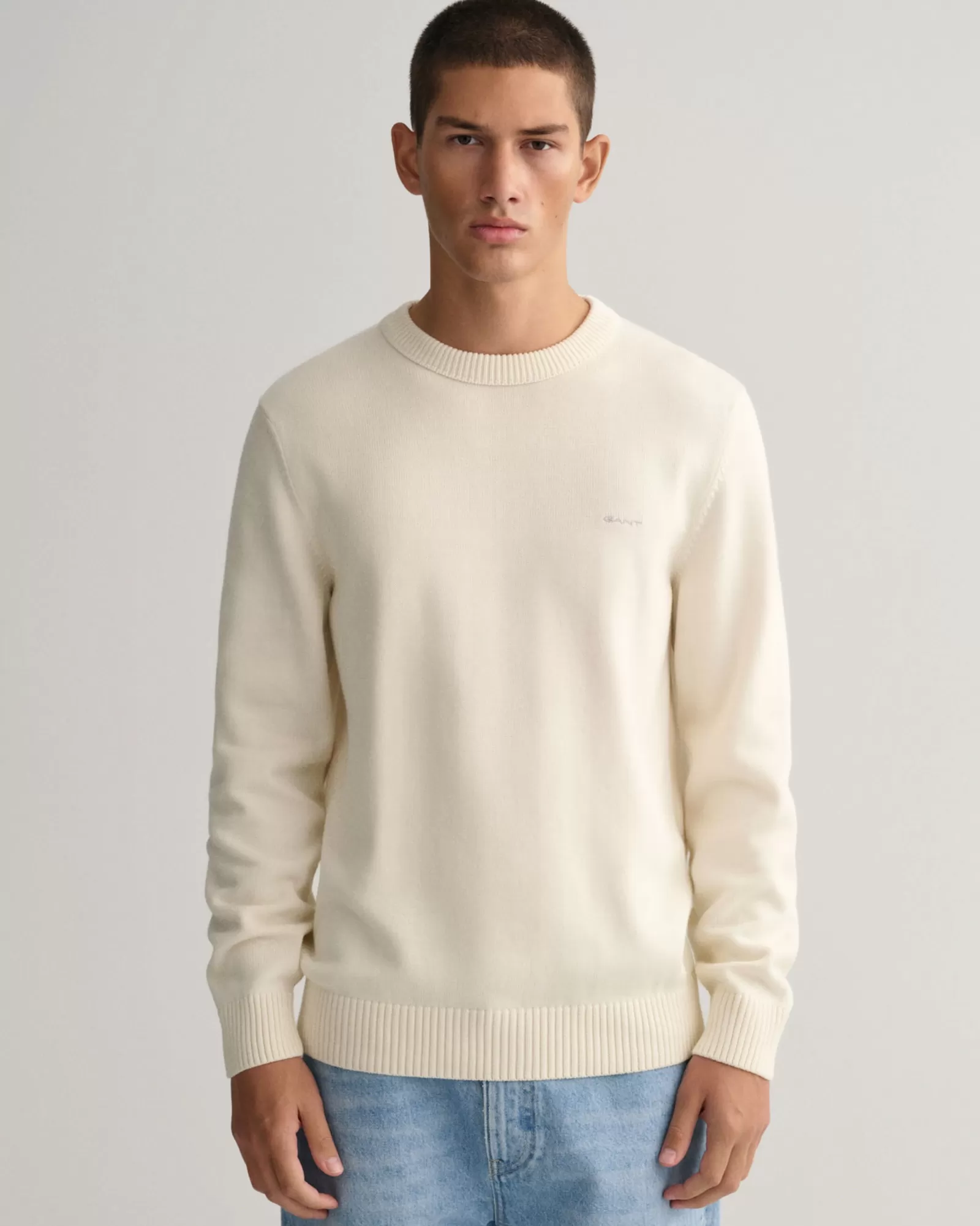 Men GANT Knitwear*Supima Cotton Crew Neck Sweater CREAM