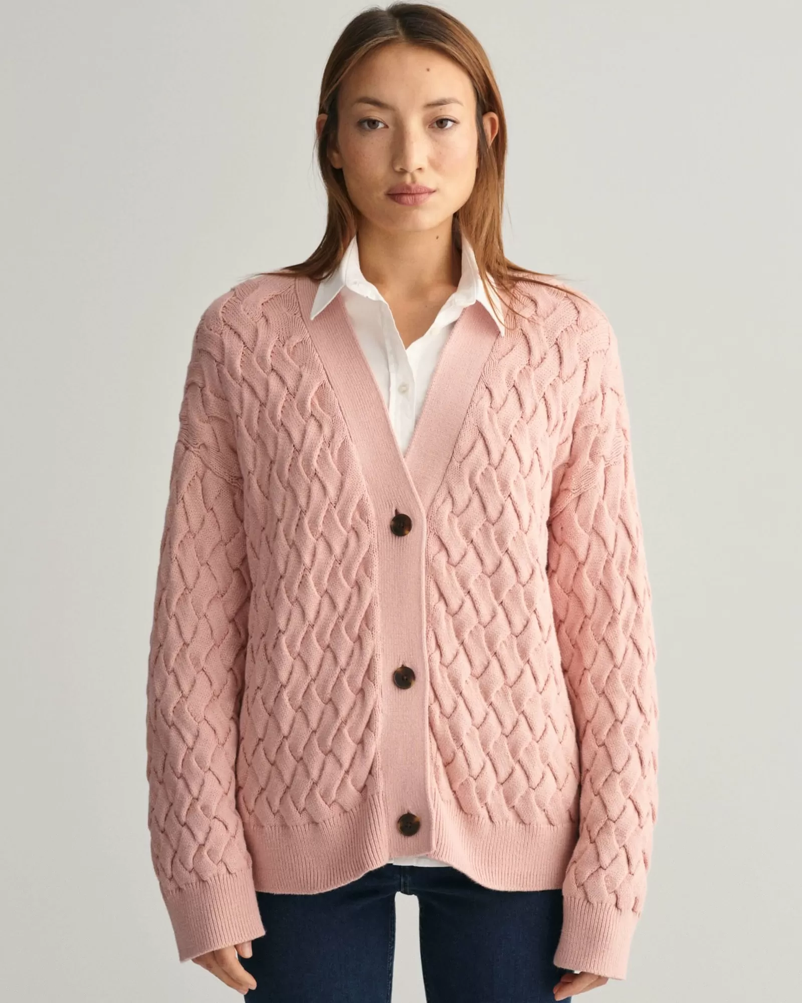 Women GANT Knitwear*Textured Cotton Cardigan DUSTY ROSE