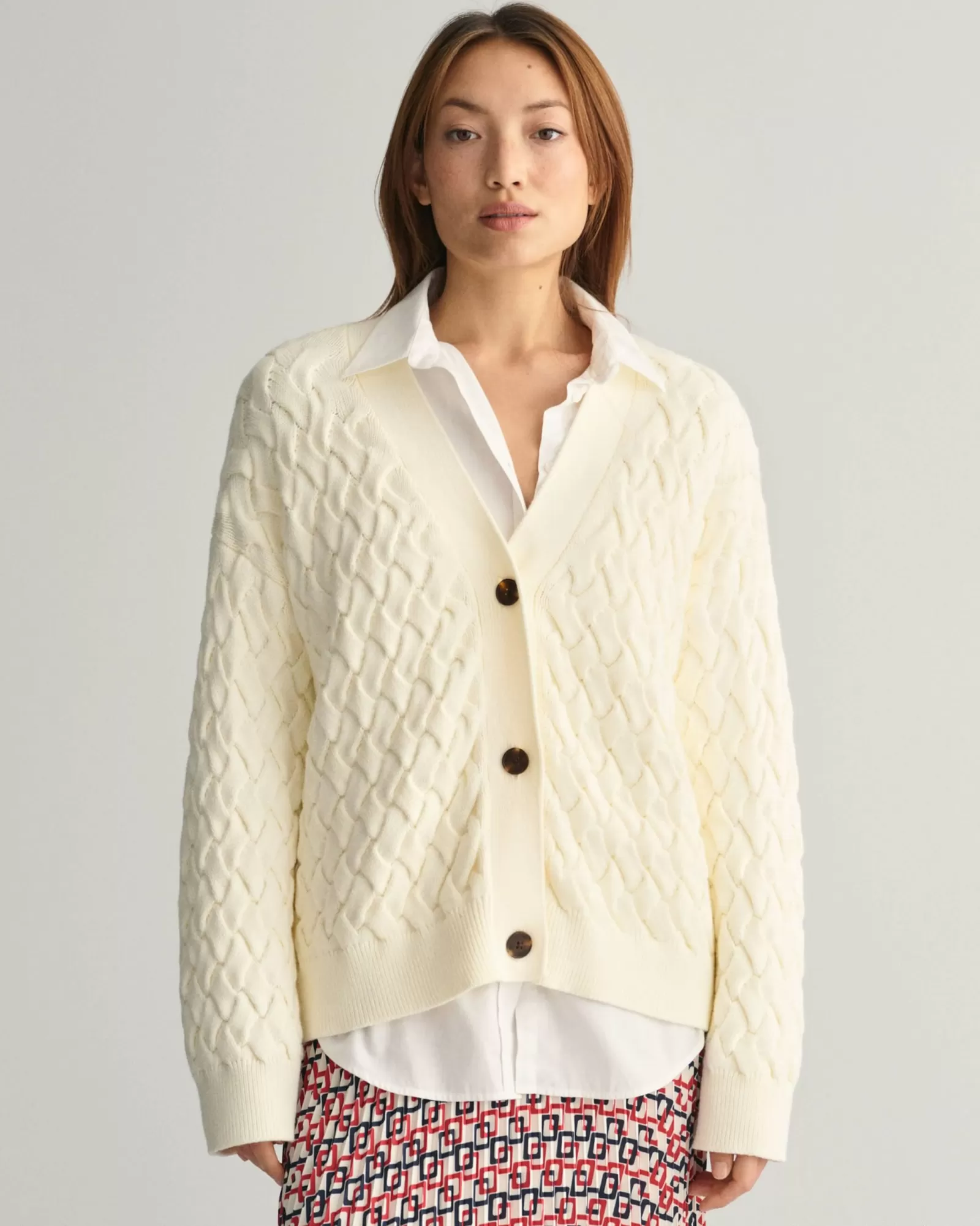 Women GANT Knitwear*Textured Cotton Cardigan CREAM