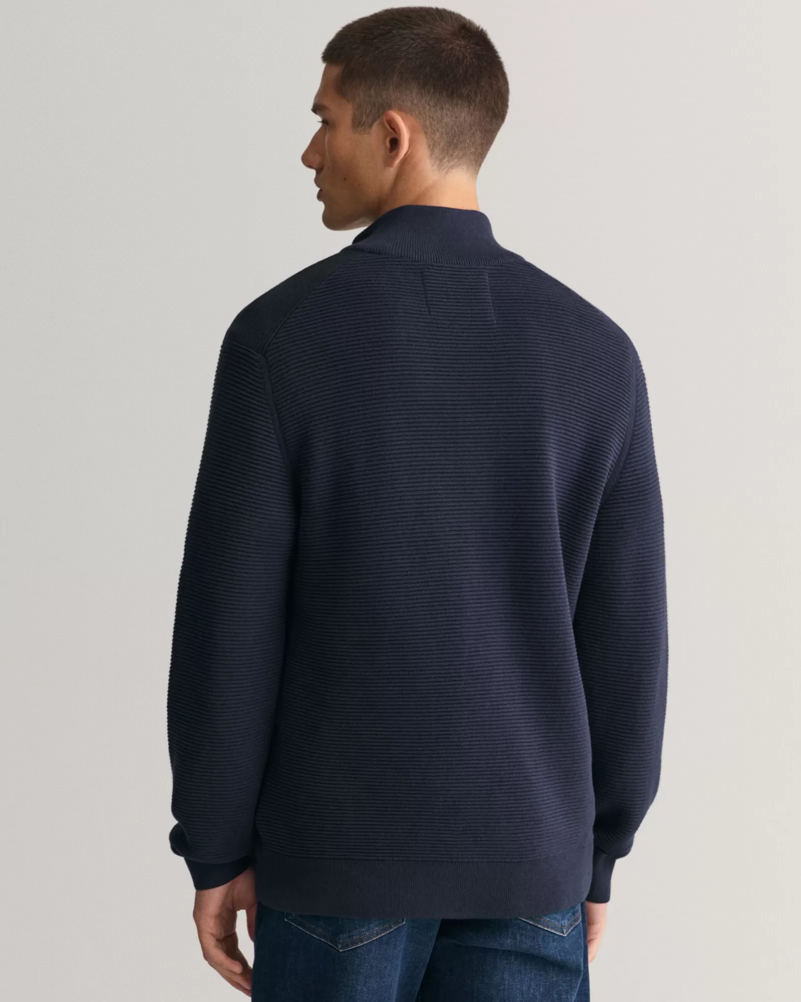 Men GANT Knitwear*Textured Cotton Half-Zip Sweater EVENING BLUE