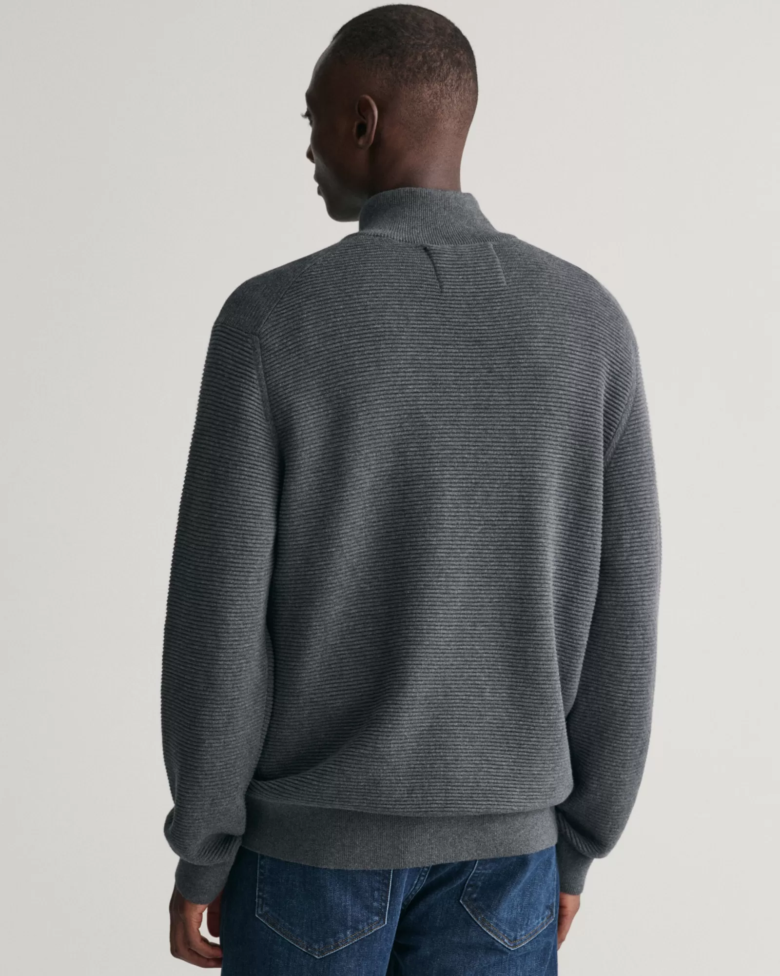 Men GANT Knitwear*Textured Cotton Half-Zip Sweater ANTRACIT MELANGE