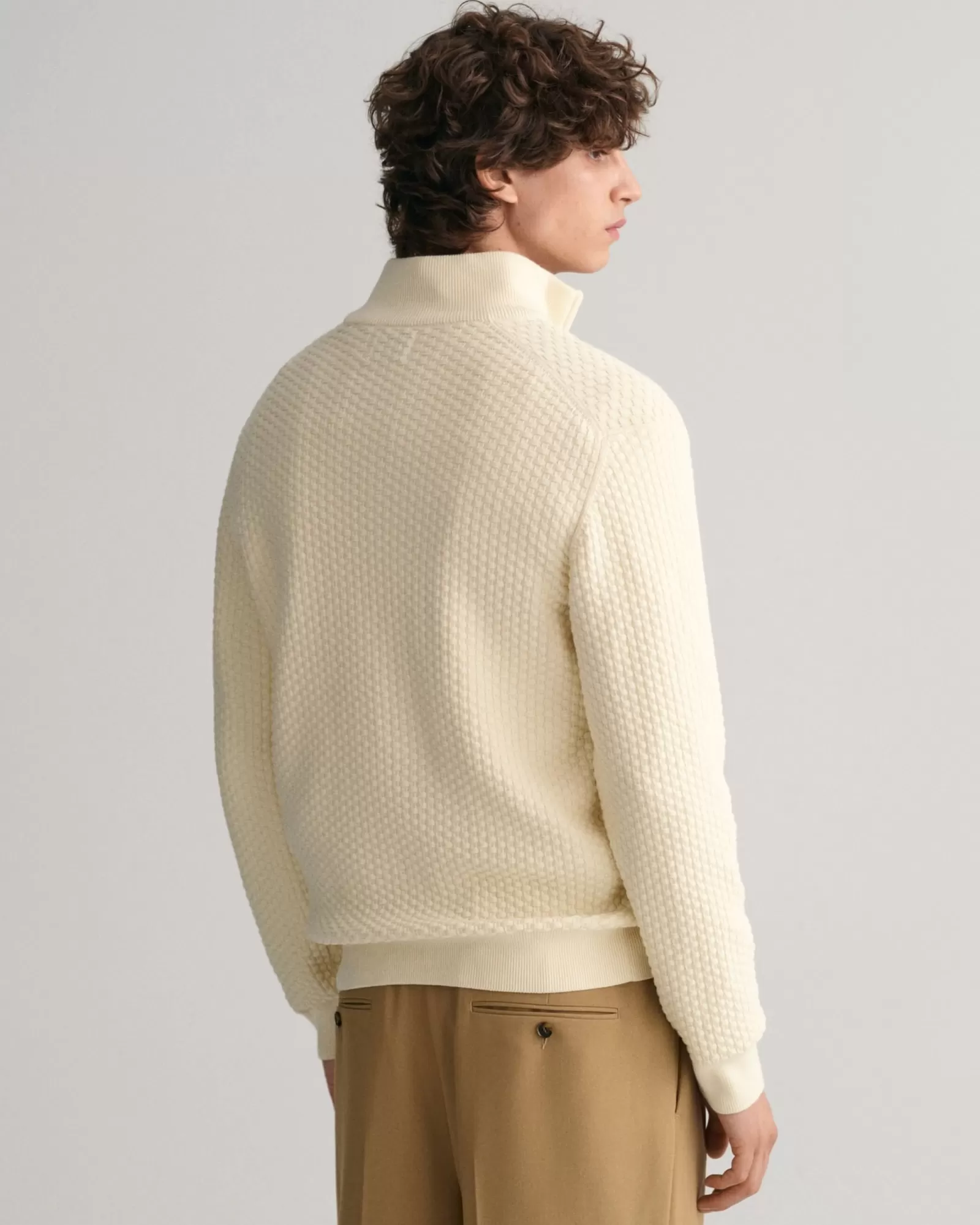 Men GANT Knitwear*Textured Cotton Half-Zip Sweater CREAM