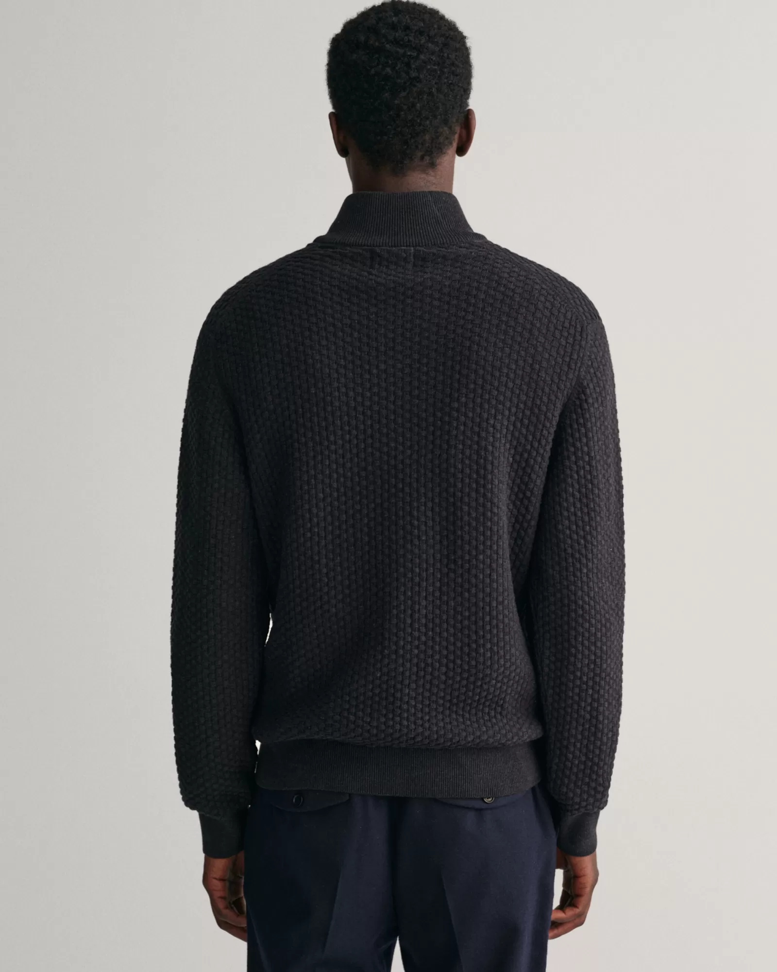 Men GANT Knitwear*Textured Cotton Half-Zip Sweater DARK CHARCOAL MELANGE