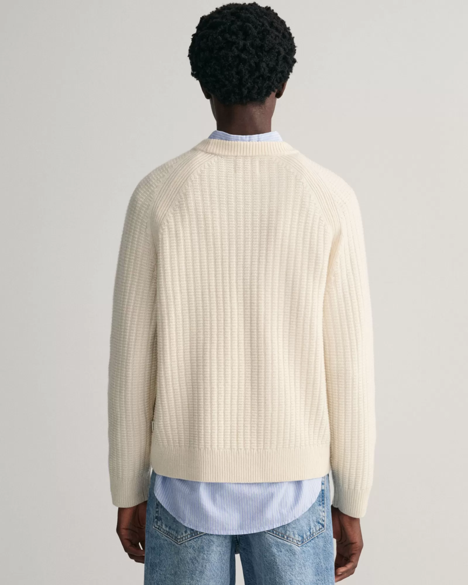 Men GANT Knitwear*Textured Crew Neck Sweater CREAM