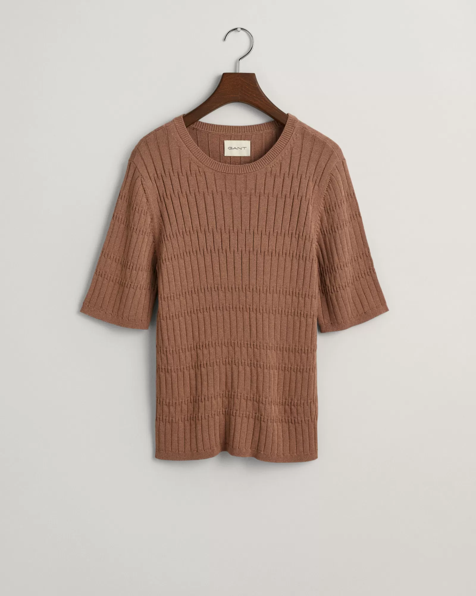 Women GANT Knitwear*Textured Short Sleeve Crew Neck Sweater ROASTED WALNUT