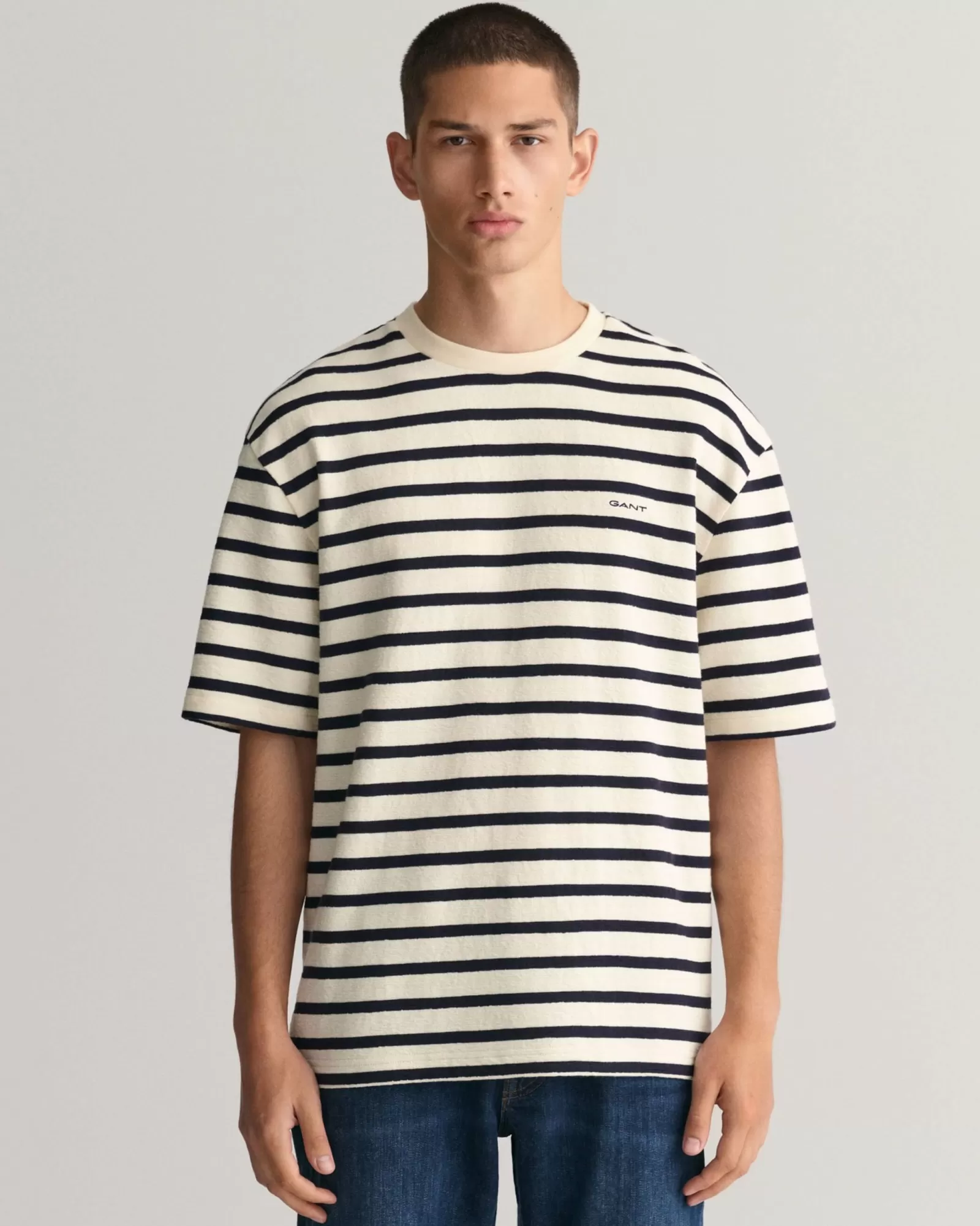 Men GANT T-Shirts*Textured Striped T-Shirt CREAM