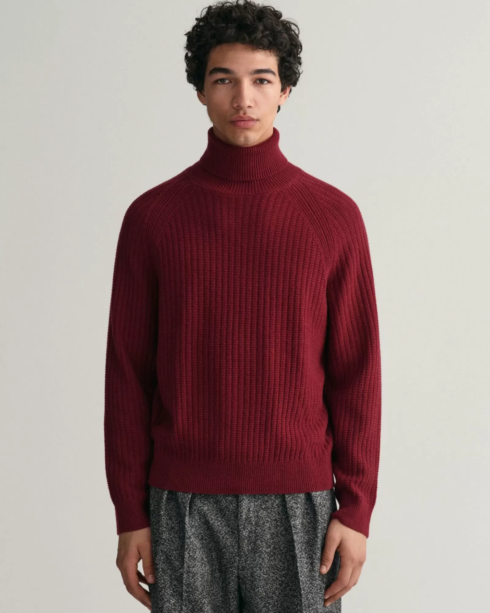 Men GANT Knitwear*Textured Turtleneck Sweater PLUMPED RED