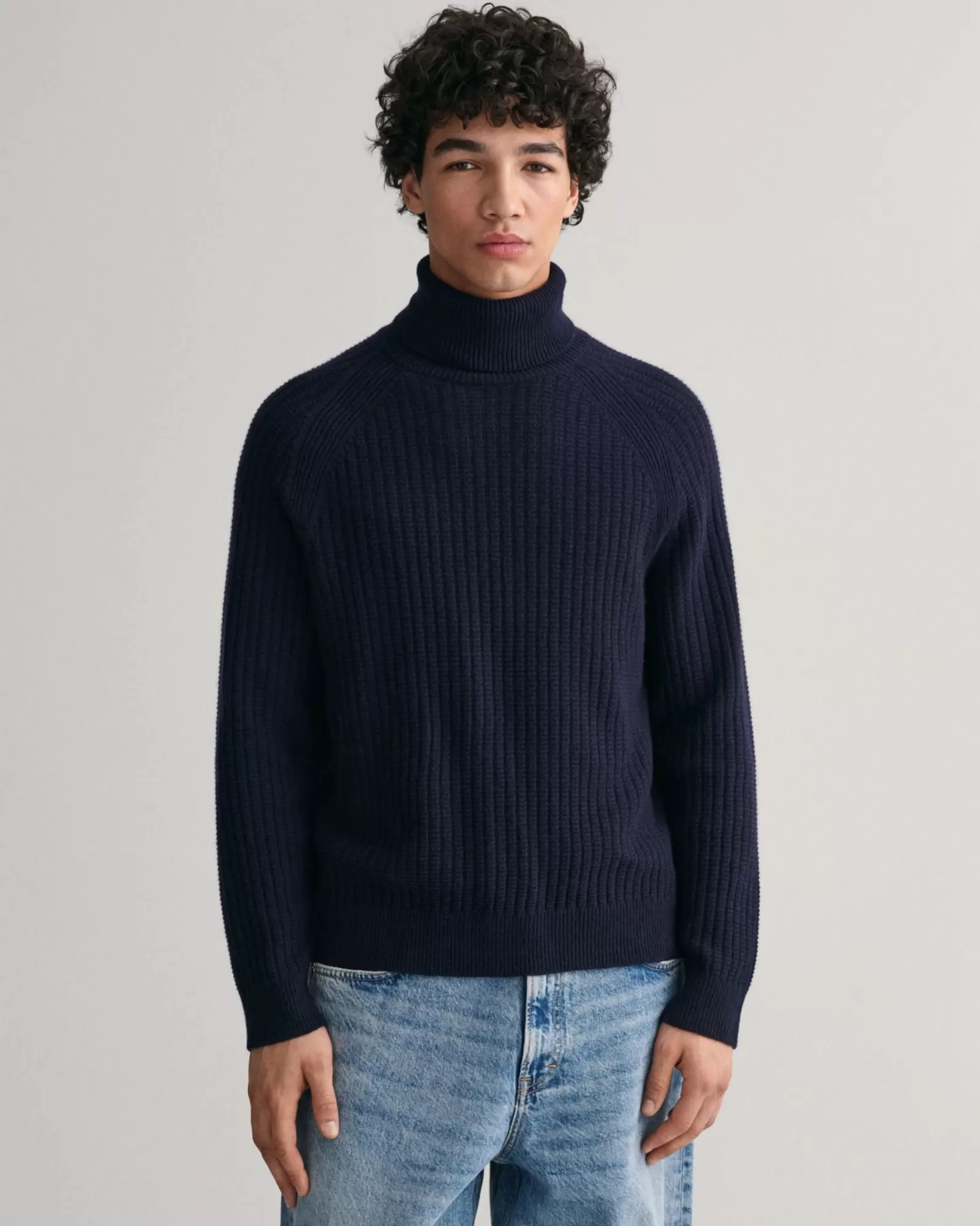 Men GANT Knitwear*Textured Turtleneck Sweater EVENING BLUE