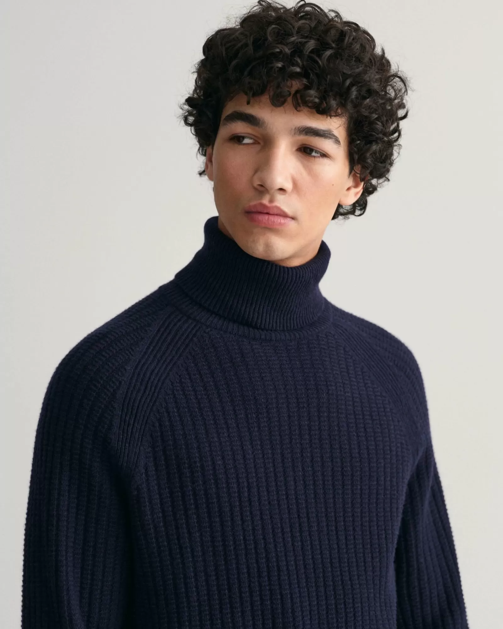 Men GANT Knitwear*Textured Turtleneck Sweater EVENING BLUE