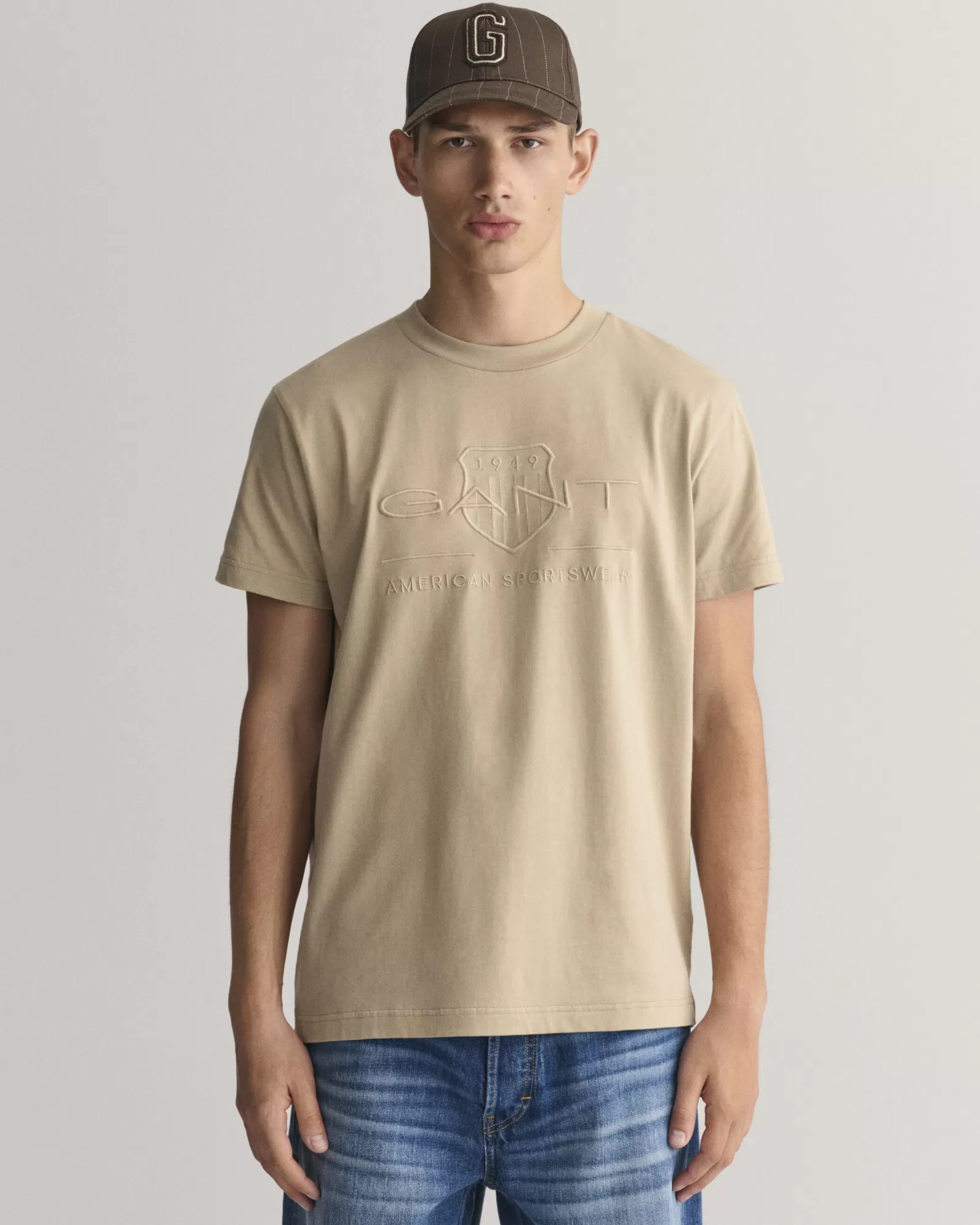 Men GANT T-Shirts*Tonal Archive Shield T-Shirt CONCRETE BEIGE