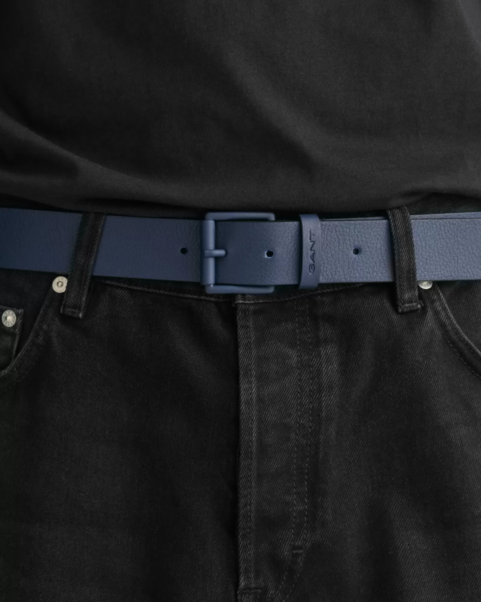 Men GANT Belts*Tonal Buckle Leather Belt CLASSIC BLUE