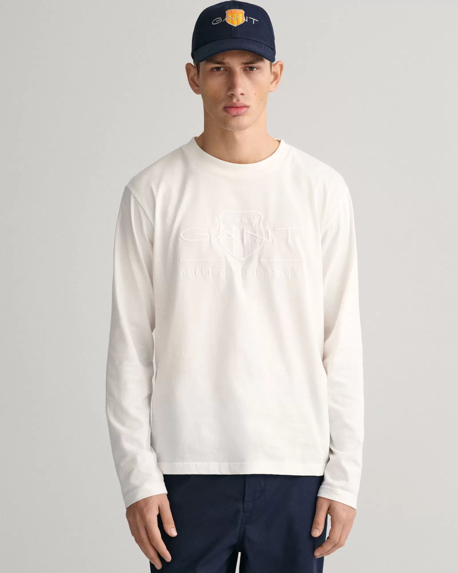 Men GANT T-Shirts*Tonal Shield Long Sleeve T-Shirt EGGSHELL