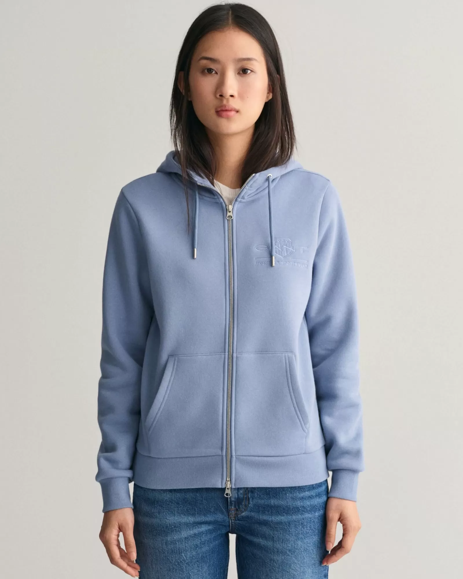 Women GANT Sweatshirts & Hoodies*Tonal Shield Zip Hoodie CRYSTAL BLUE