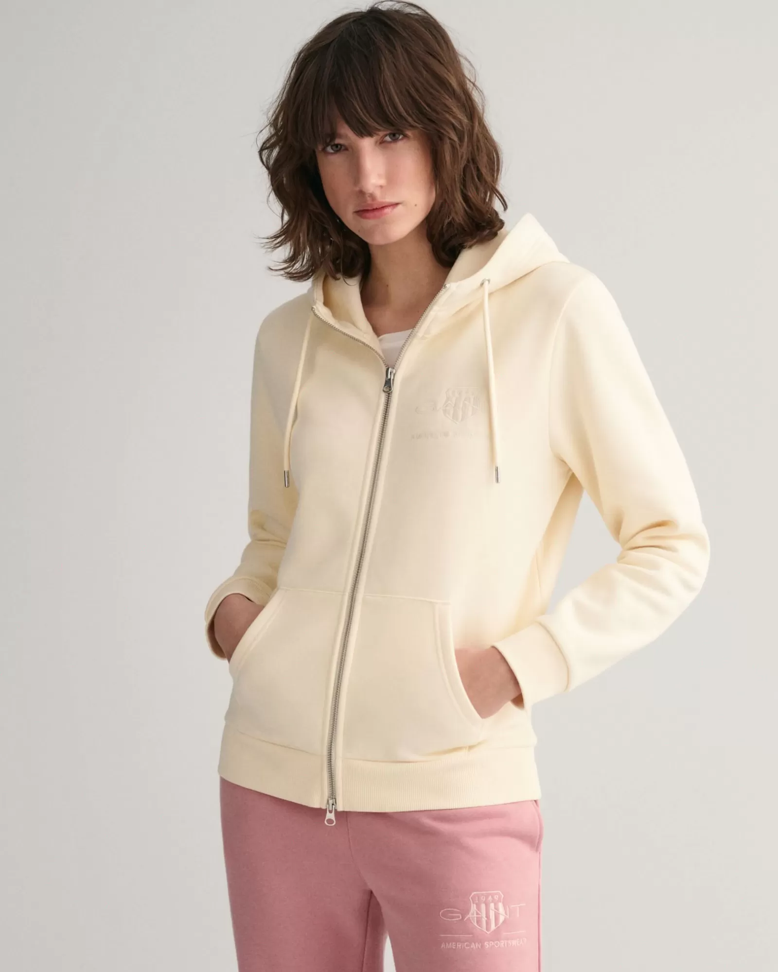 Women GANT Sweatshirts & Hoodies*Tonal Shield Zip Hoodie LINEN