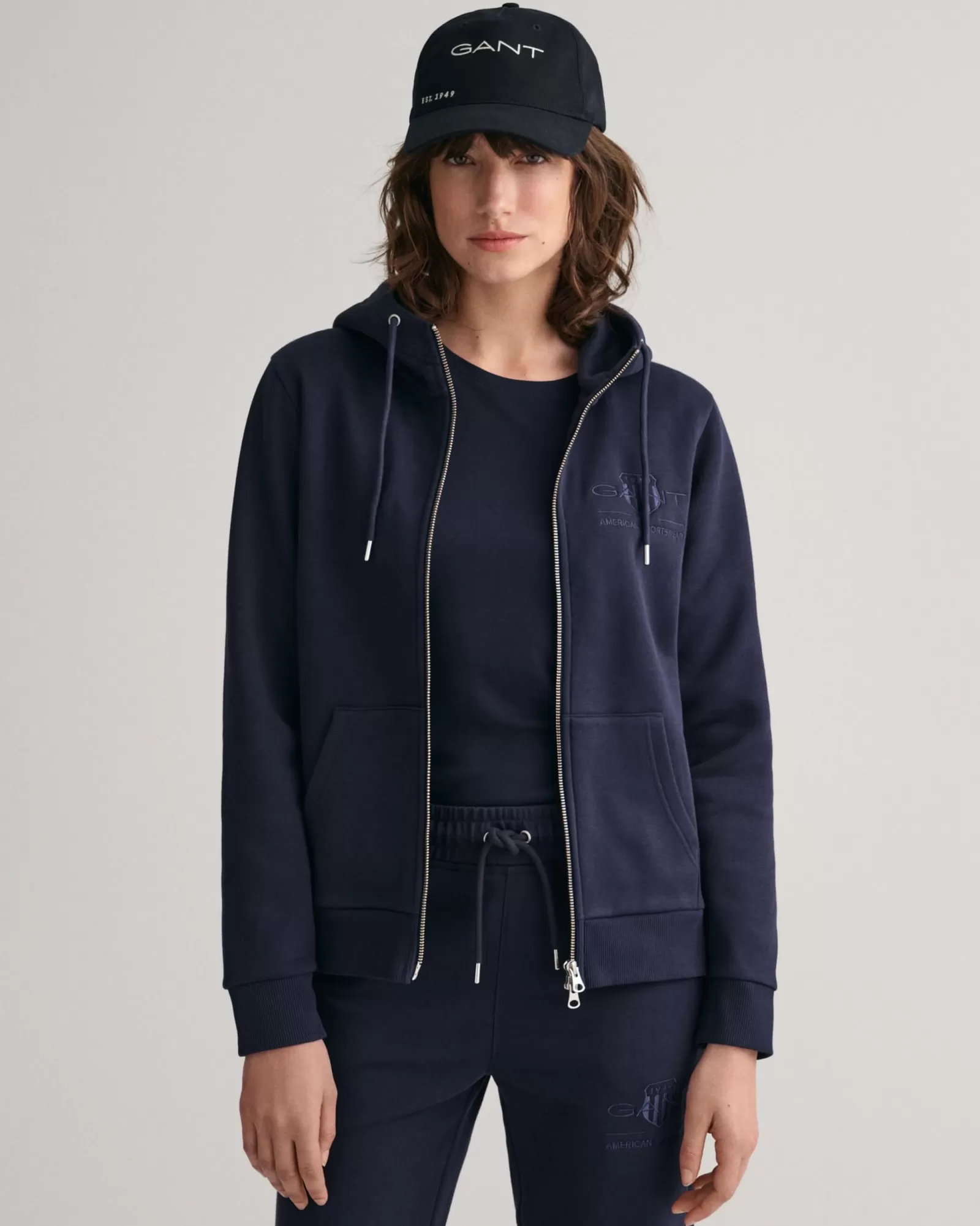 Women GANT Sweatshirts & Hoodies*Tonal Shield Zip Hoodie EVENING BLUE