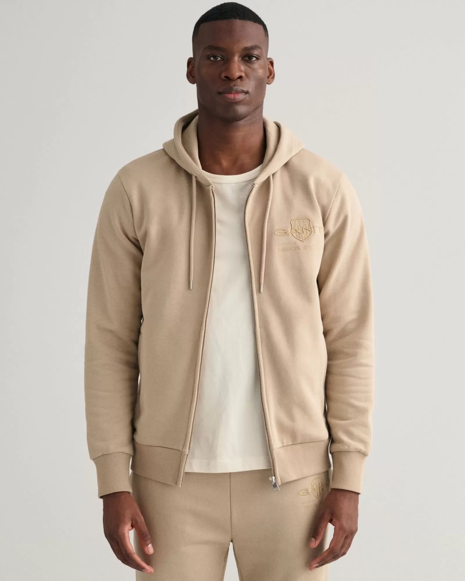 Men GANT Sweatshirts & Hoodies*Tonal Shield Zip Hoodie CONCRETE BEIGE