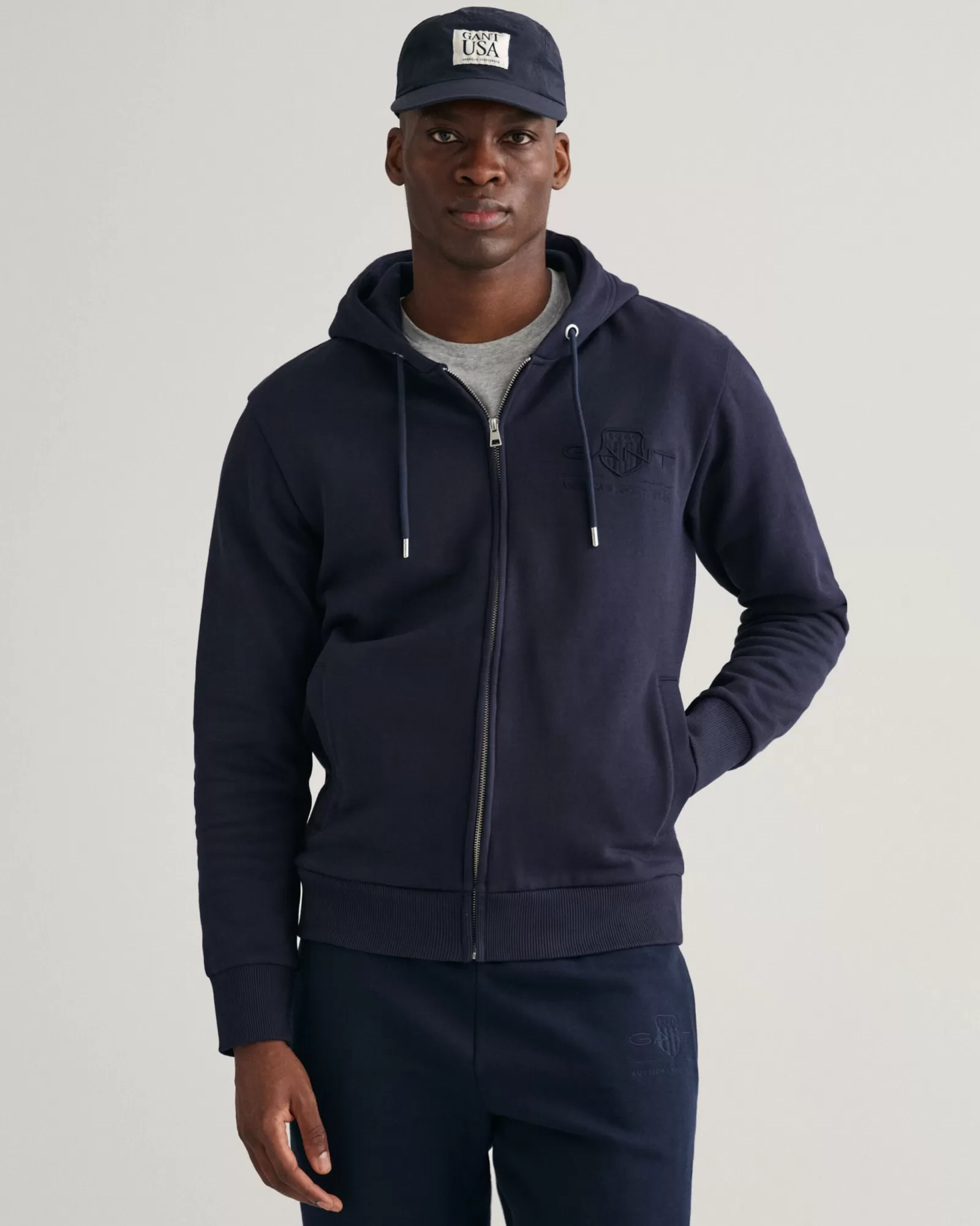 Men GANT Sweatshirts & Hoodies*Tonal Shield Zip Hoodie EVENING BLUE