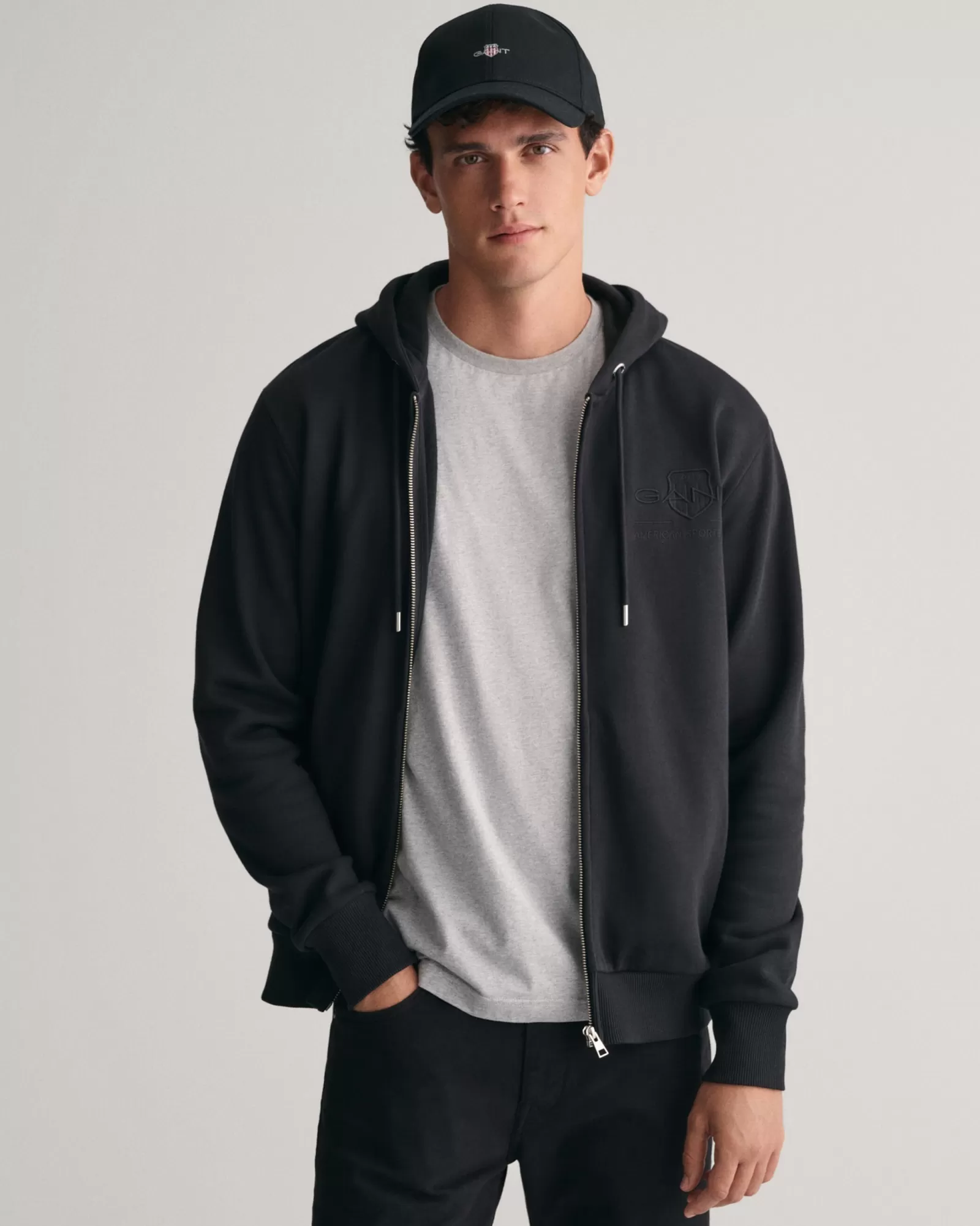 Men GANT Sweatshirts & Hoodies*Tonal Shield Zip Hoodie BLACK