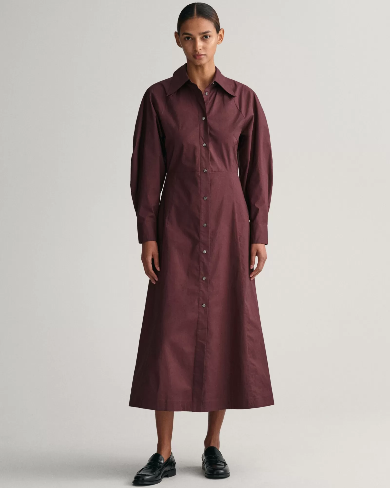 Women GANT Dresses*Volume Sleeve Shirt Dress DARK MAHOGANY