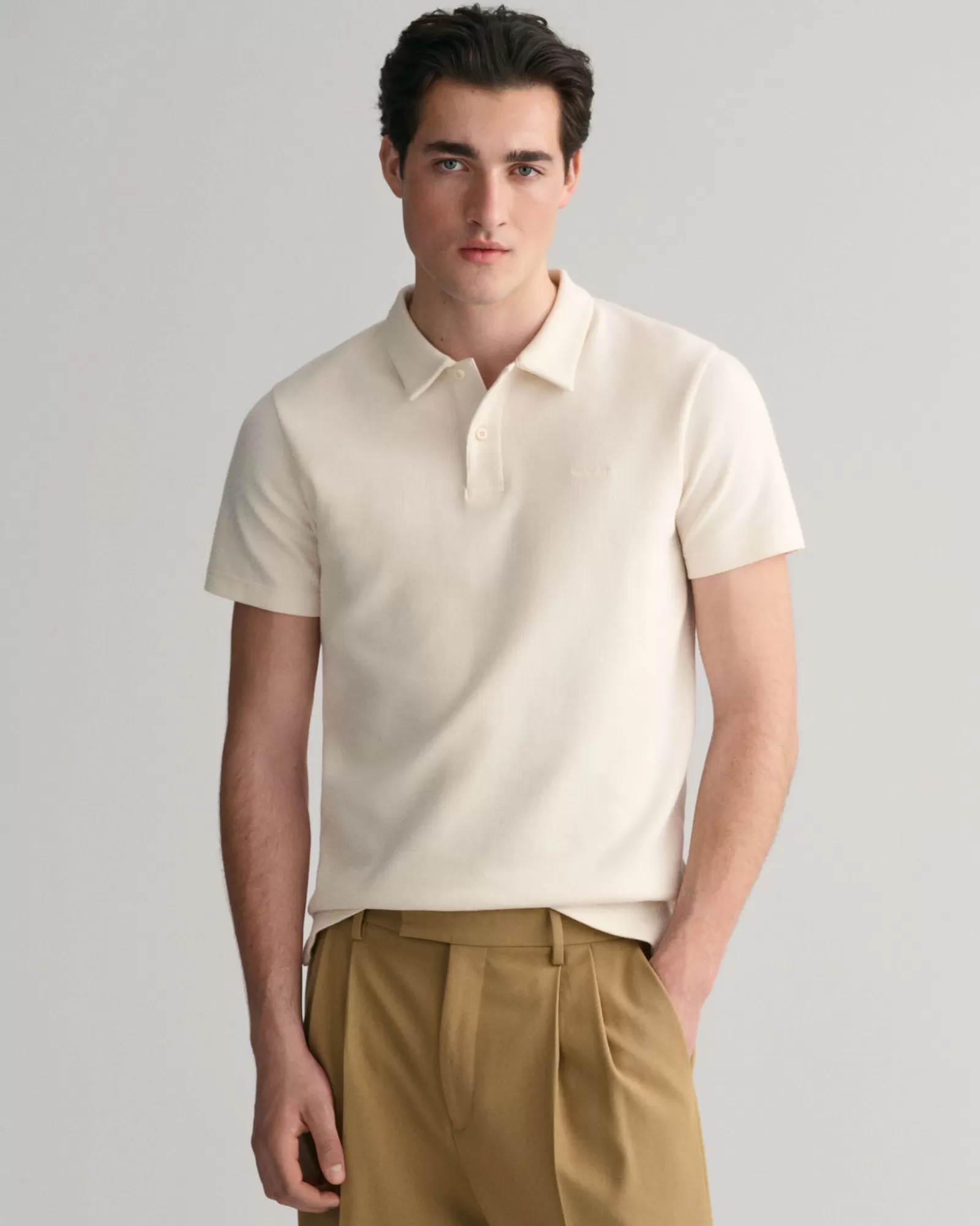 Men GANT Polos & Heavy Ruggers*Waffle Texture Piqué Polo Shirt CREAM