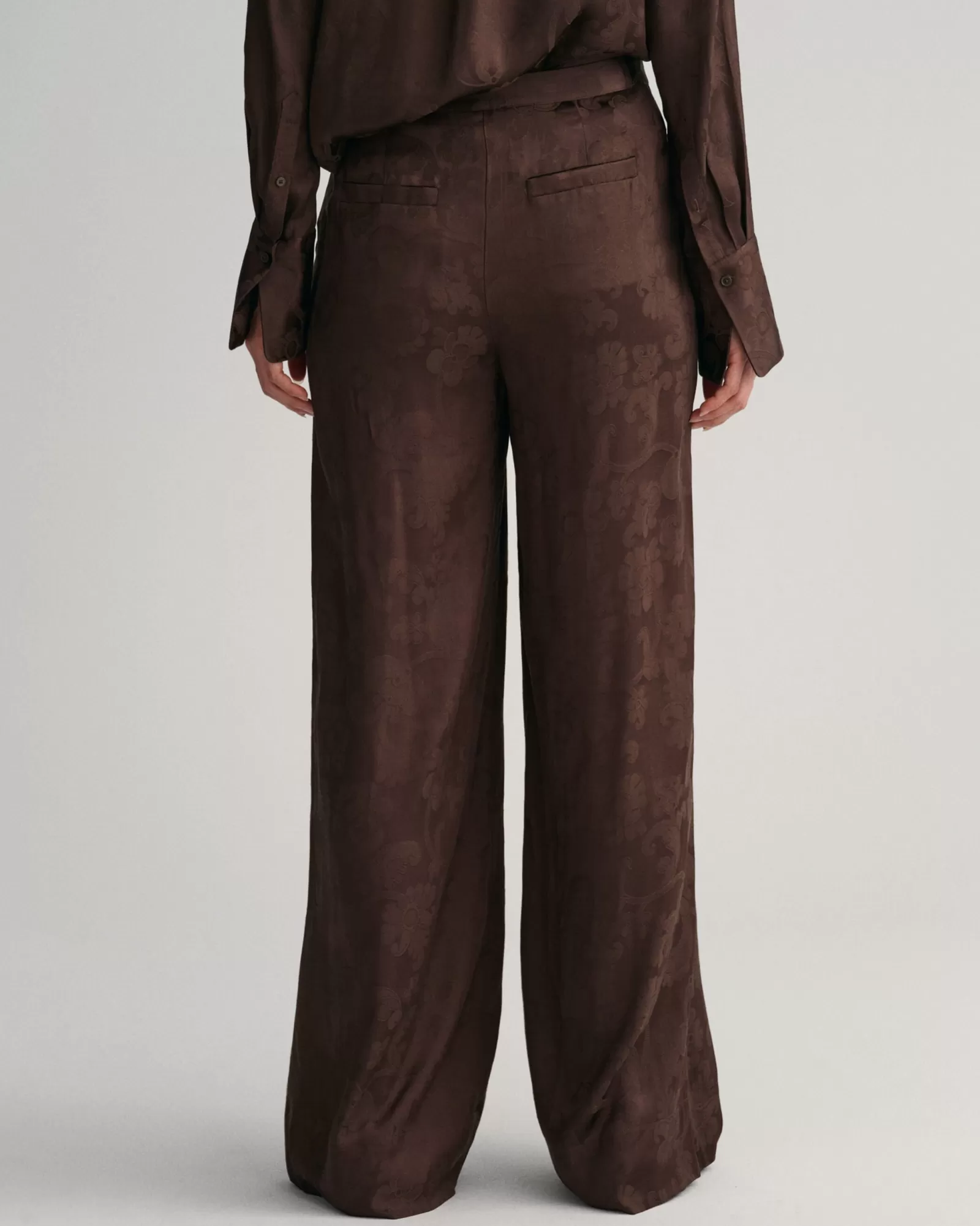 Women GANT Pants*Wide Leg Lace Jacquard Pants RICH BROWN