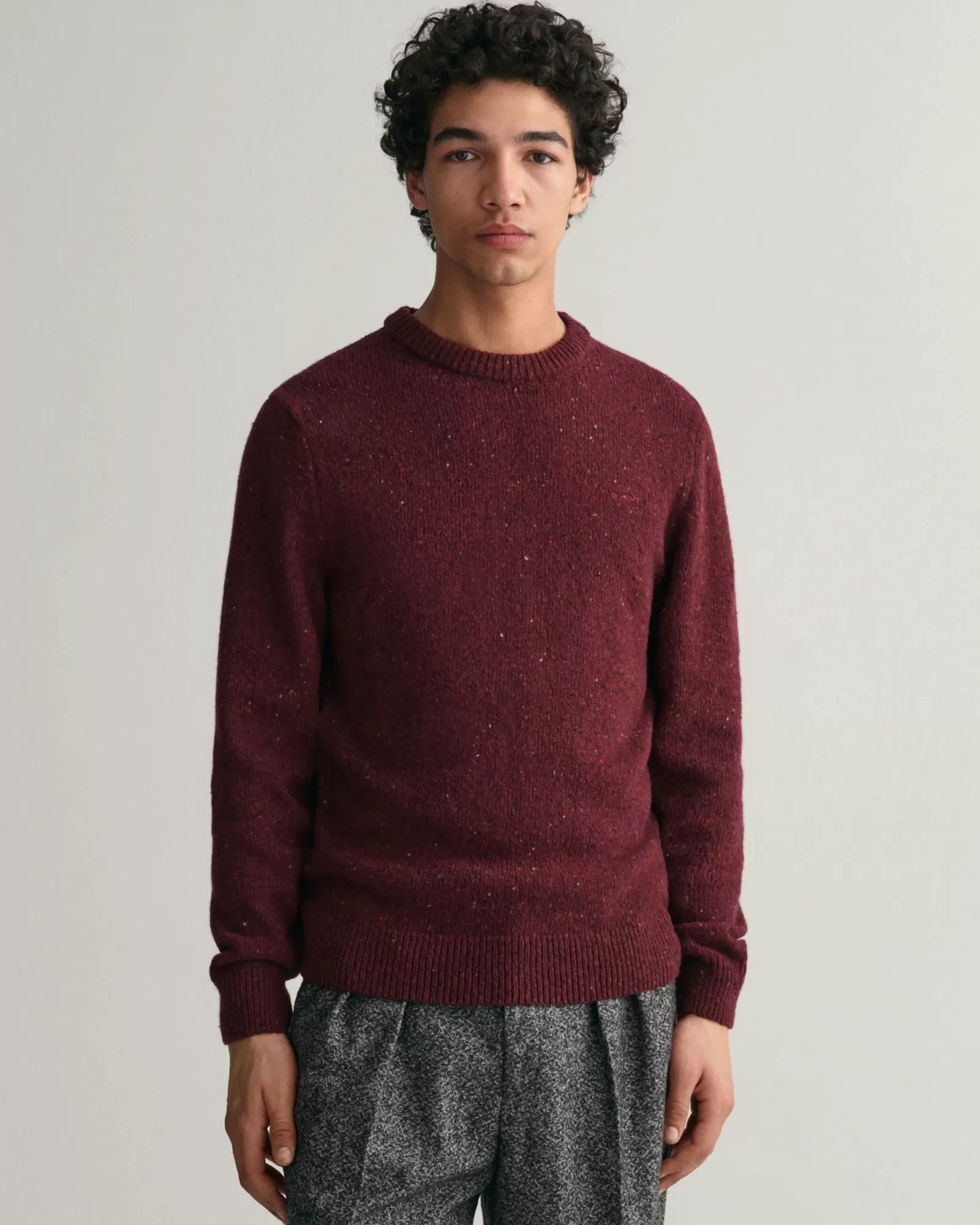 Men GANT Knitwear*Wool Nepps Crew Neck Sweater PLUMPED RED