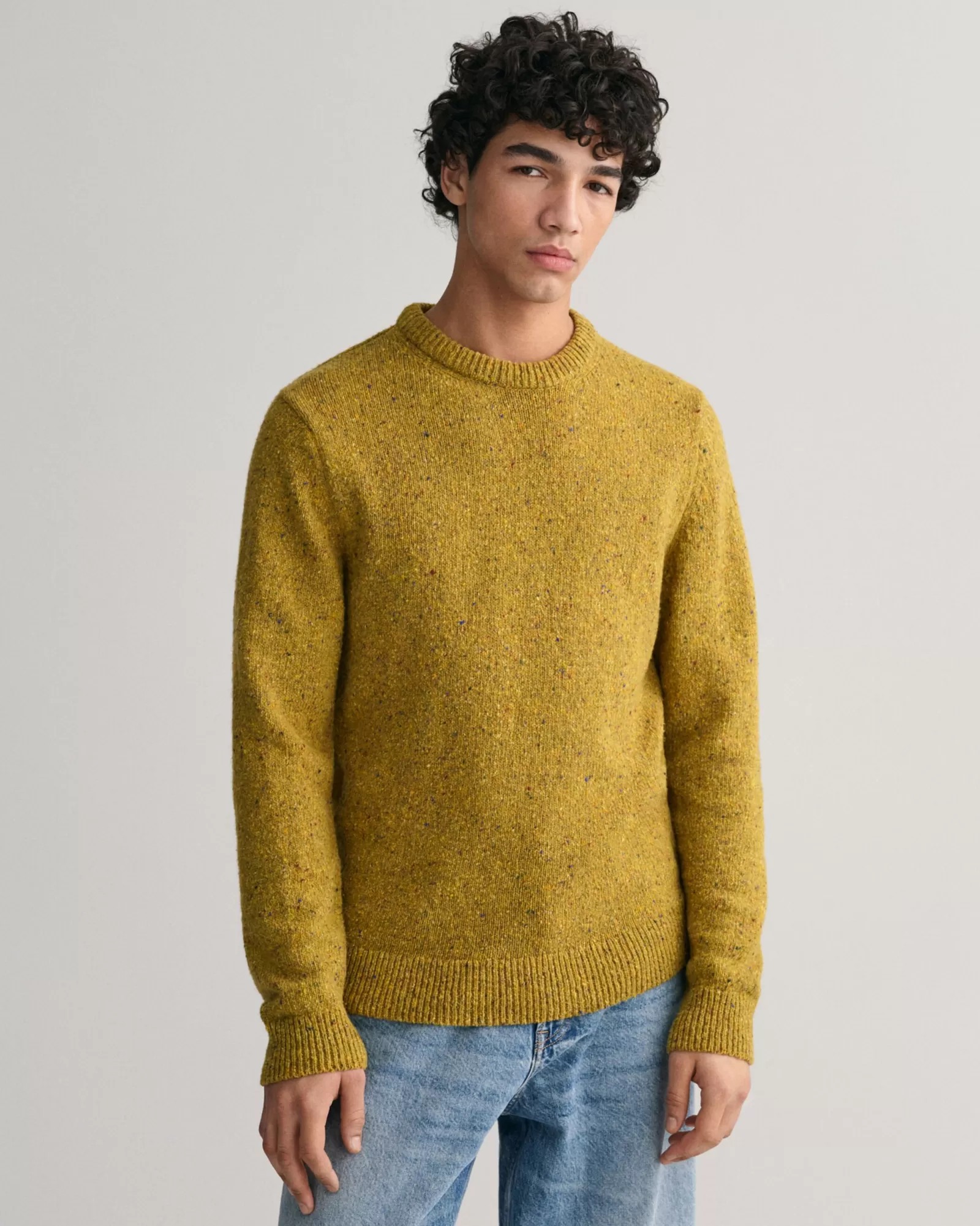 Men GANT Knitwear*Wool Nepps Crew Neck Sweater GOLDEN OLIVE