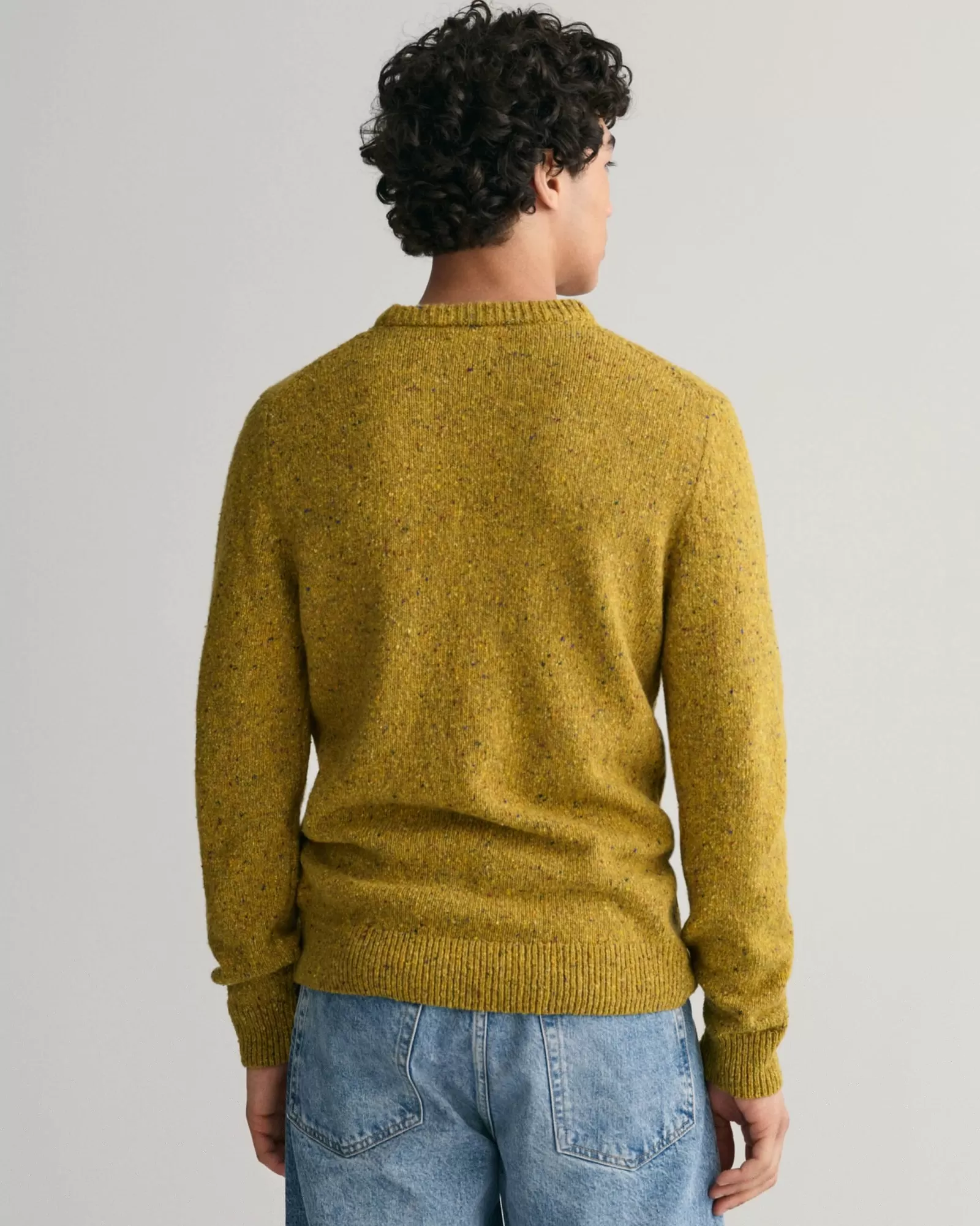 Men GANT Knitwear*Wool Nepps Crew Neck Sweater GOLDEN OLIVE