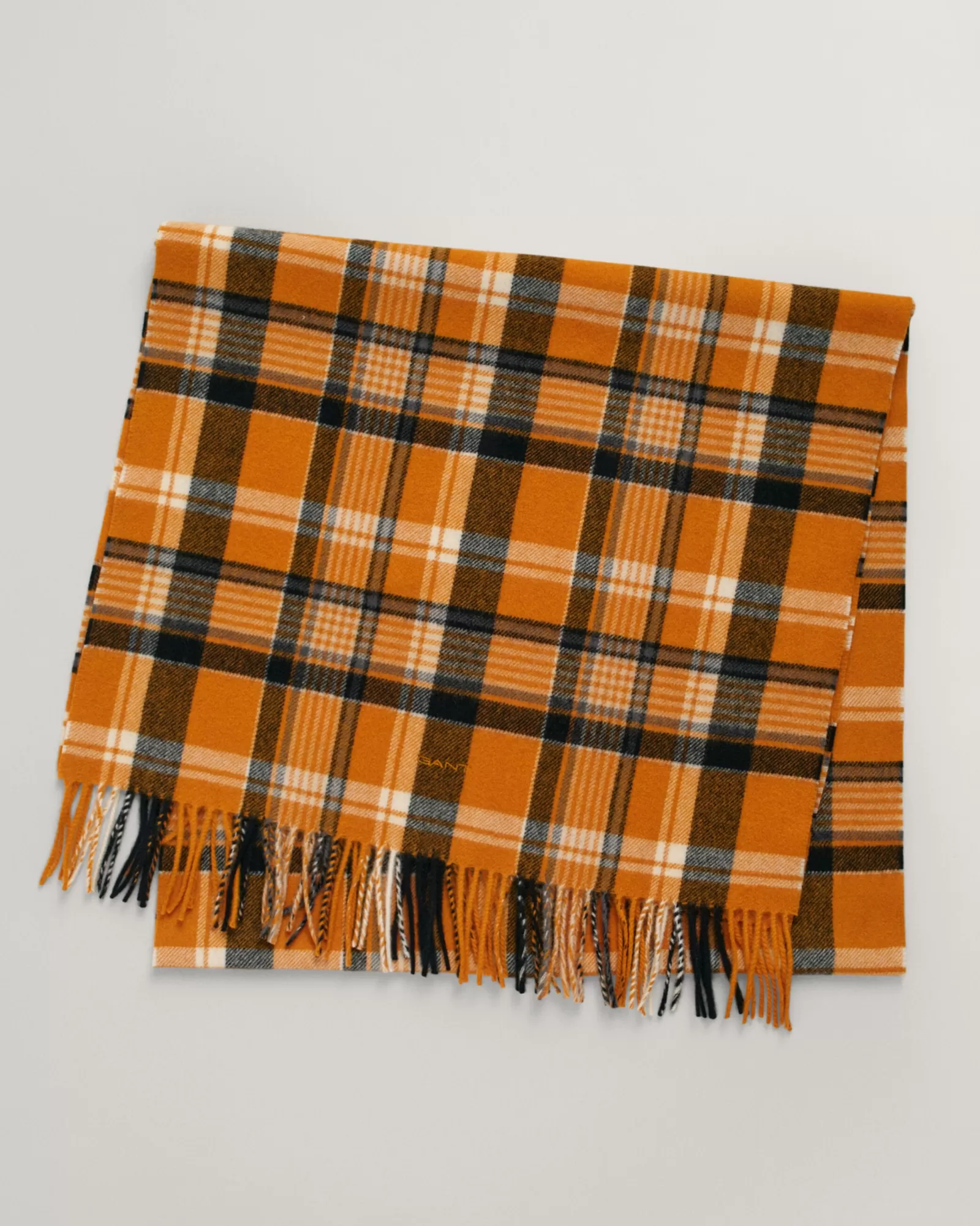 Men GANT Scarves*Woven Checked Scarf DARK MUSTARD ORANGE